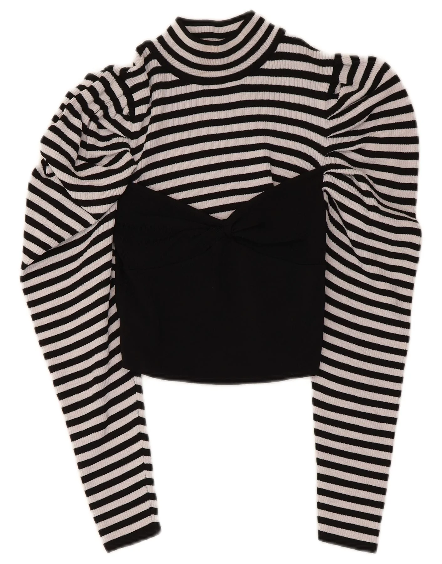 Zara Womens Crop Top Long Sleeve UK 12 Medium Black Striped Viscose