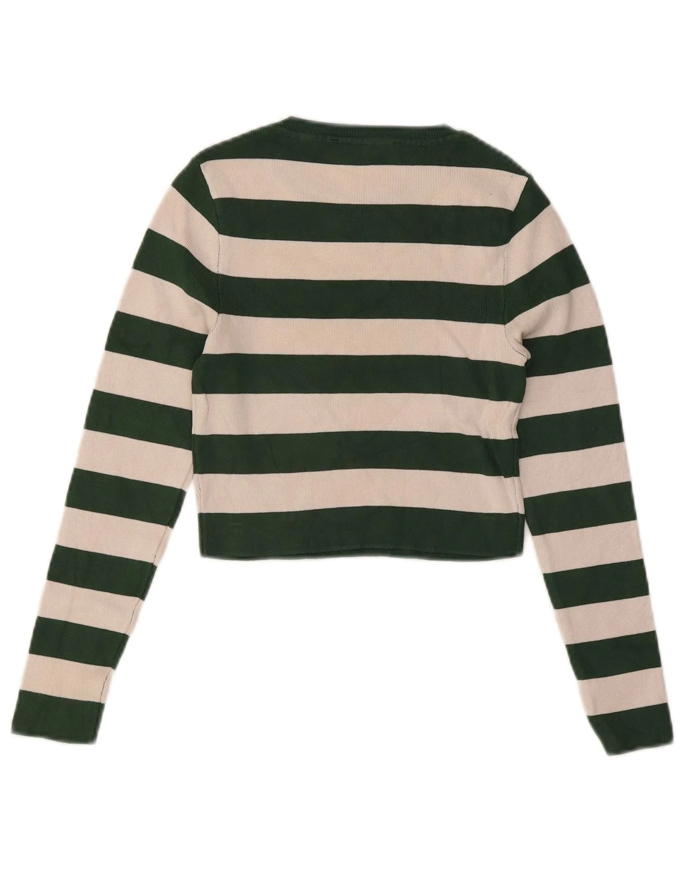 Zara Womens Crop Top Long Sleeve UK 12 Medium Green Striped Viscose - Image 2
