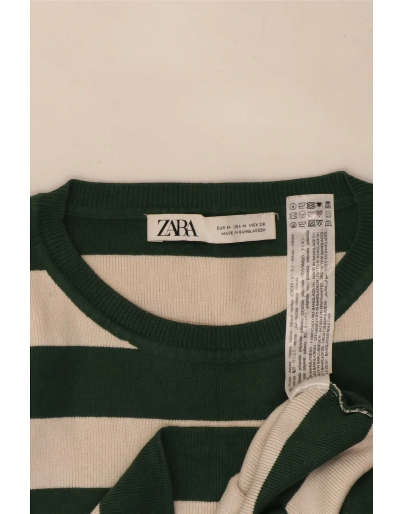 Zara Womens Crop Top Long Sleeve UK 12 Medium Green Striped Viscose - Image 3
