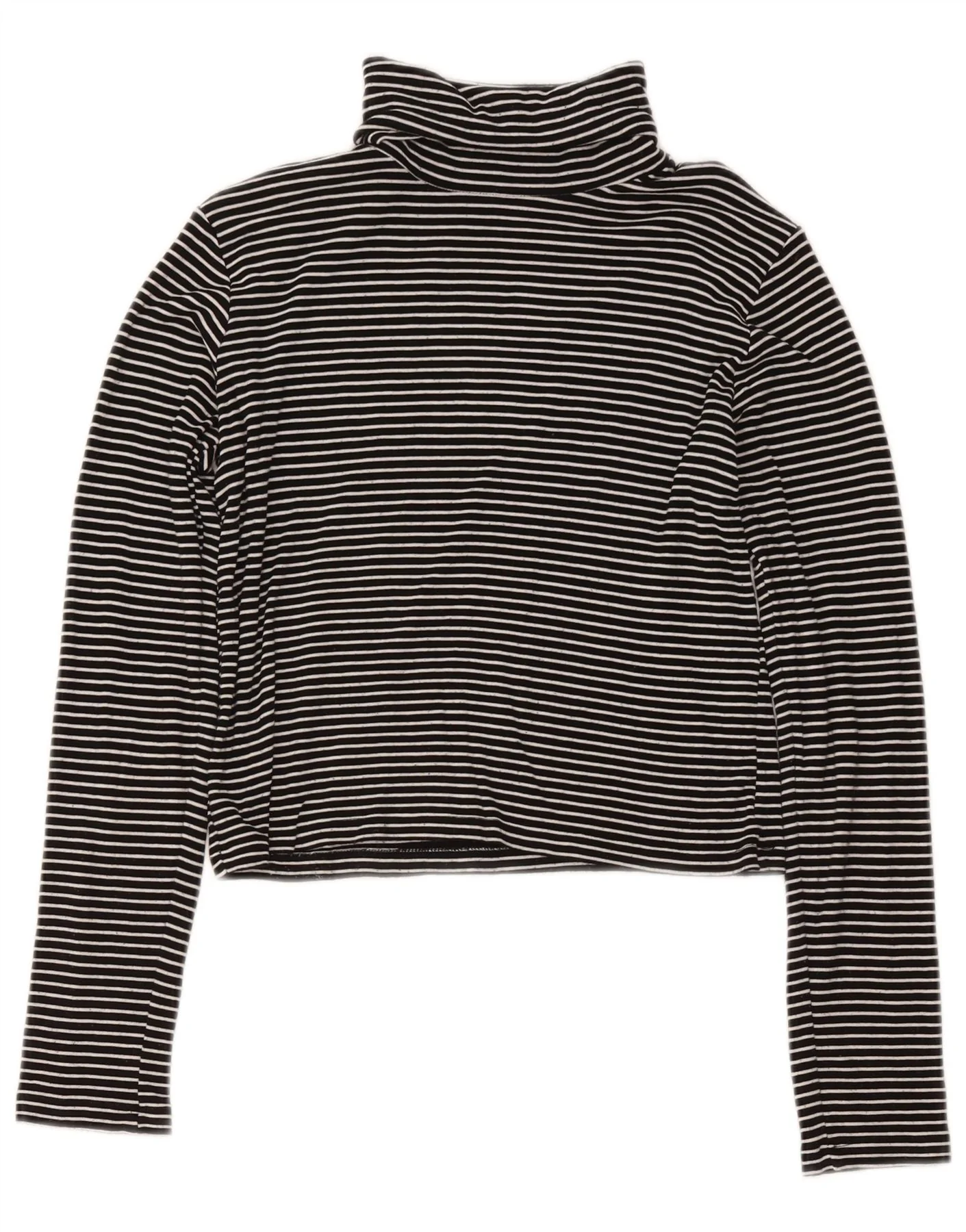 Zara Womens Crop Top Long Sleeve UK 14 Large Black Striped Viscose