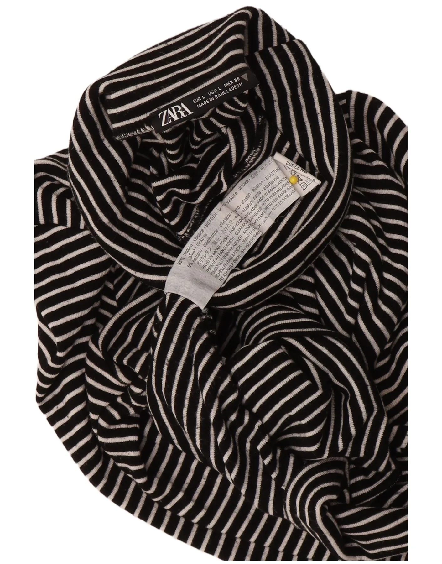 Zara Womens Crop Top Long Sleeve UK 14 Large Black Striped Viscose - Image 3