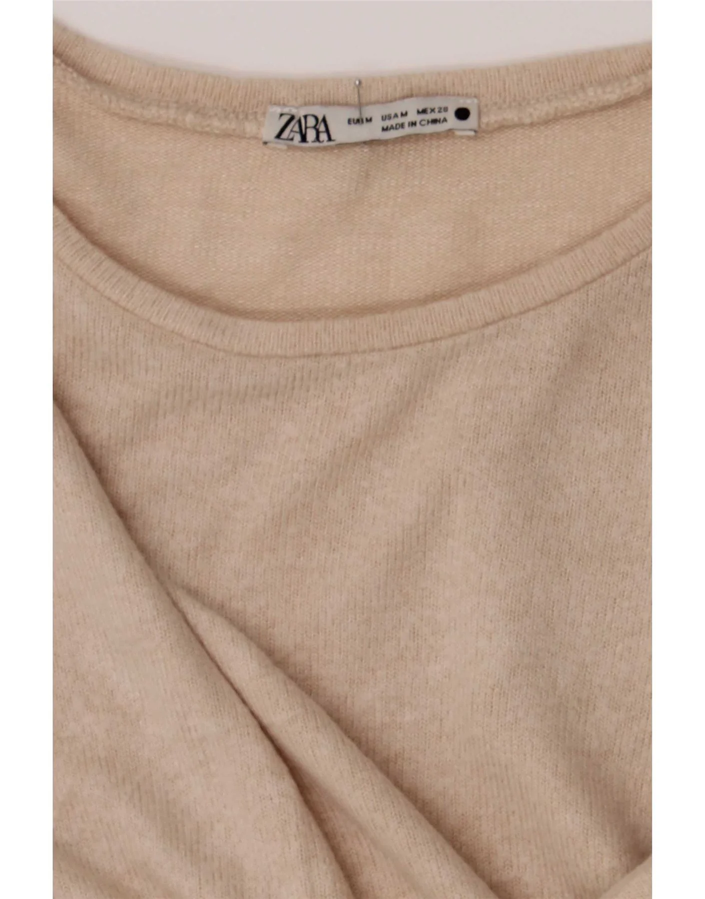 Zara Womens Crop Top Long Sleeve UK 14 Medium Beige - Image 3