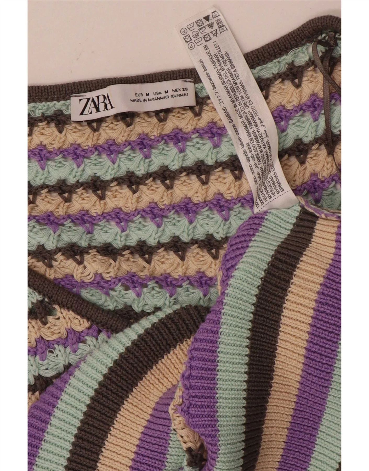 Zara Womens Crop V-Neck Jumper Sweater UK 12 Medium Multicoloured Striped - Image 3