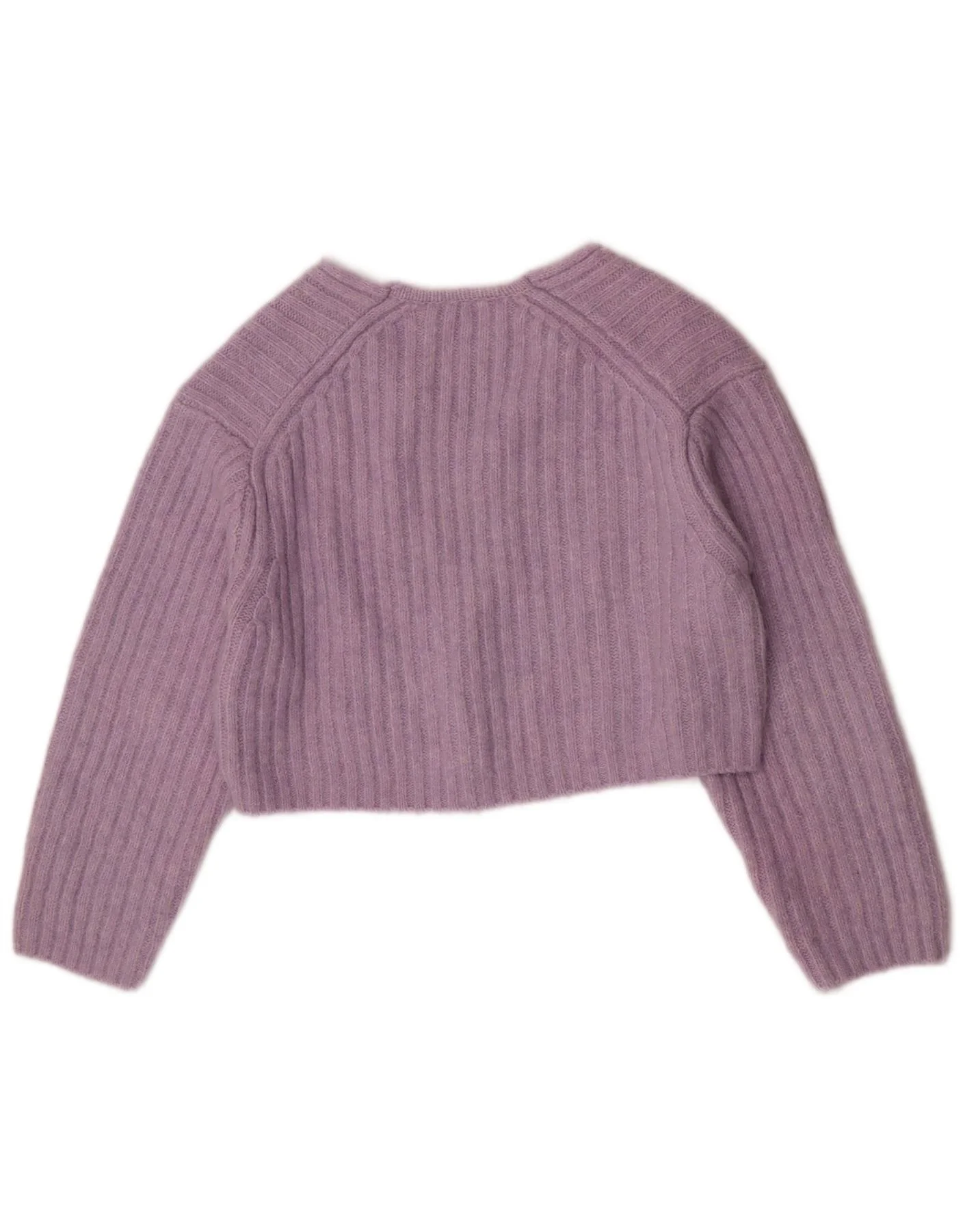 Zara Womens Crop V-Neck Jumper Sweater UK 14 Medium Purple Polyester - Image 2
