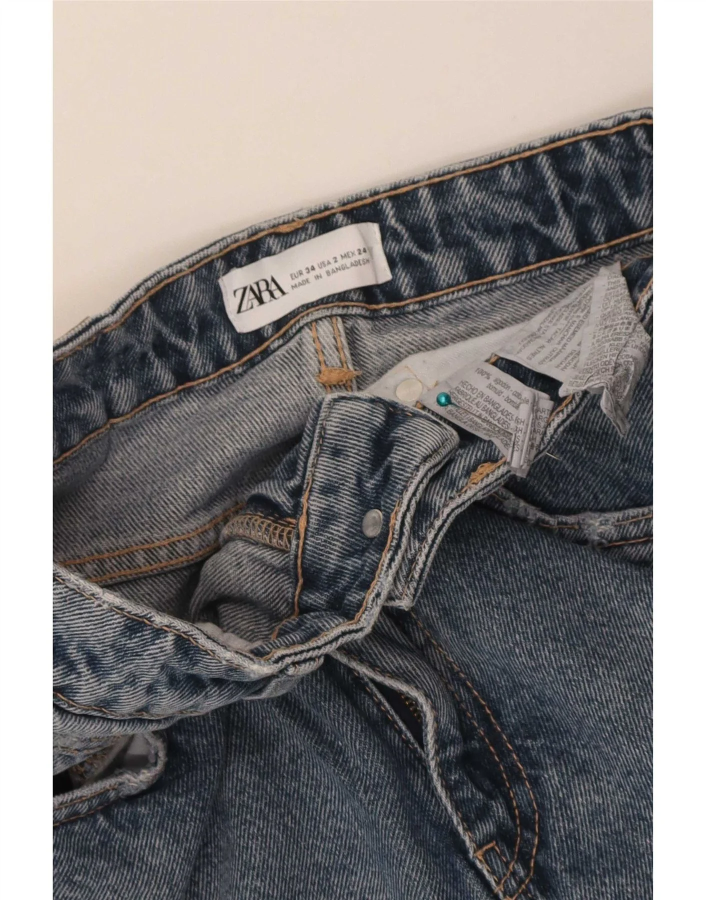 Zara Womens Distressed High Waist Tapered Jeans EU 34 2XS W24 L27 Blue - Image 3