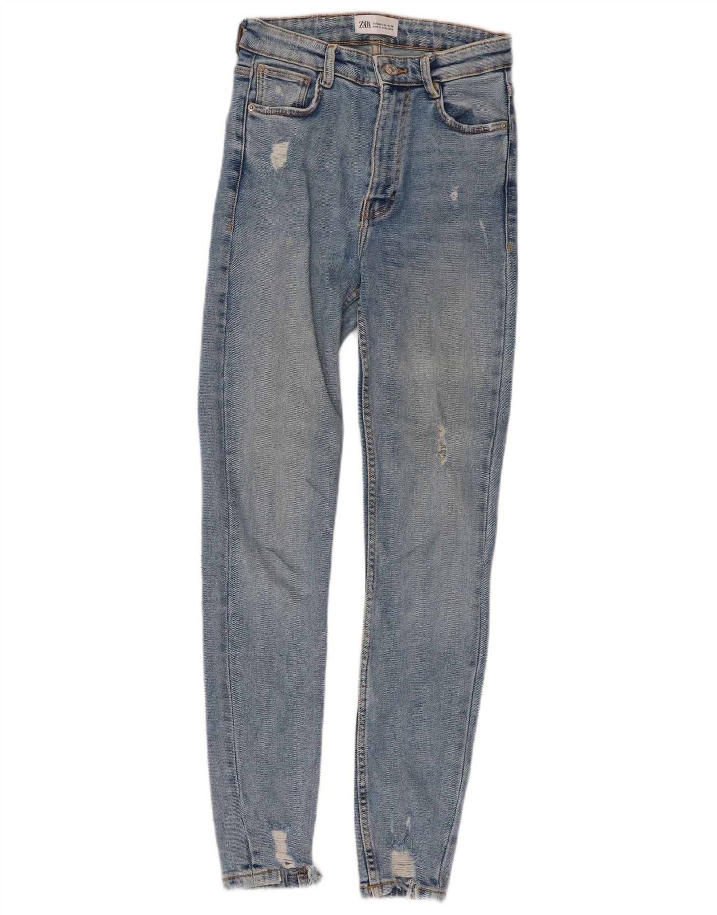 Zara Womens Distressed Skinny Jeans EU 34 2XS W24 L26 Blue