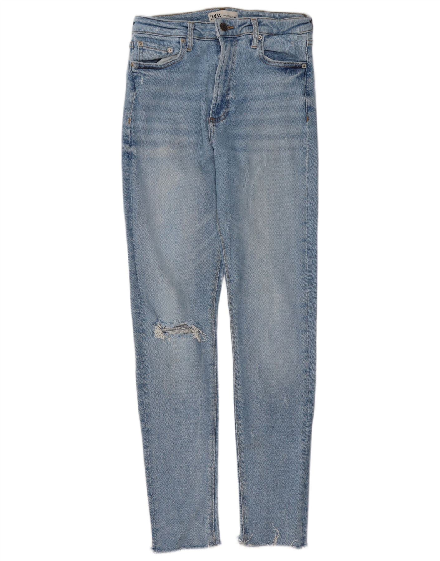 Zara Womens Distressed Skinny Jeans EU 38 Small W28 L30 Blue