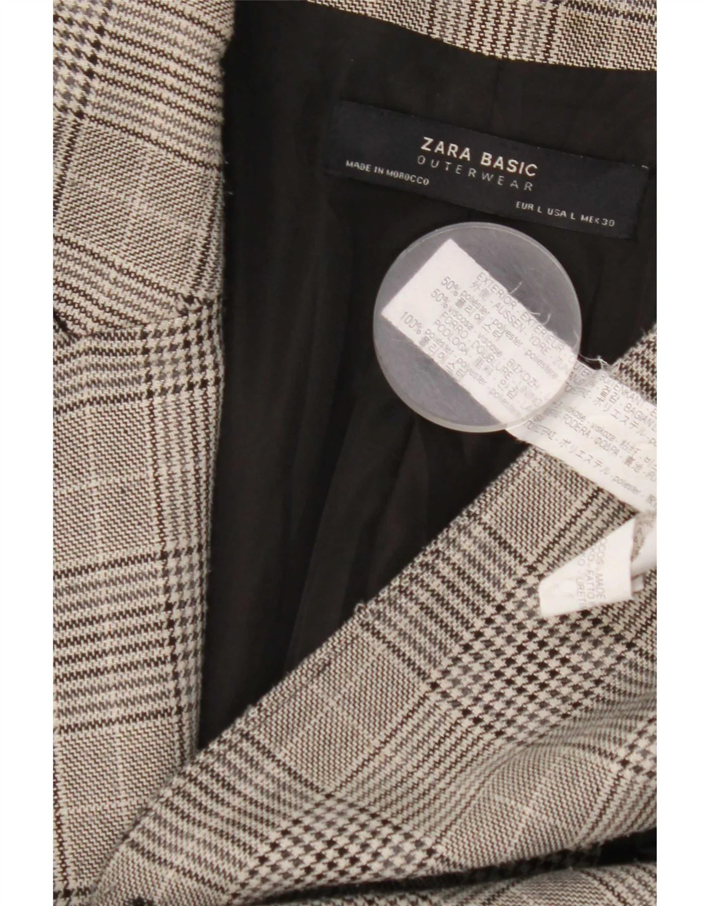 Zara Womens Double Breasted Coat UK 16 Large Grey Check Polyester - Image 4