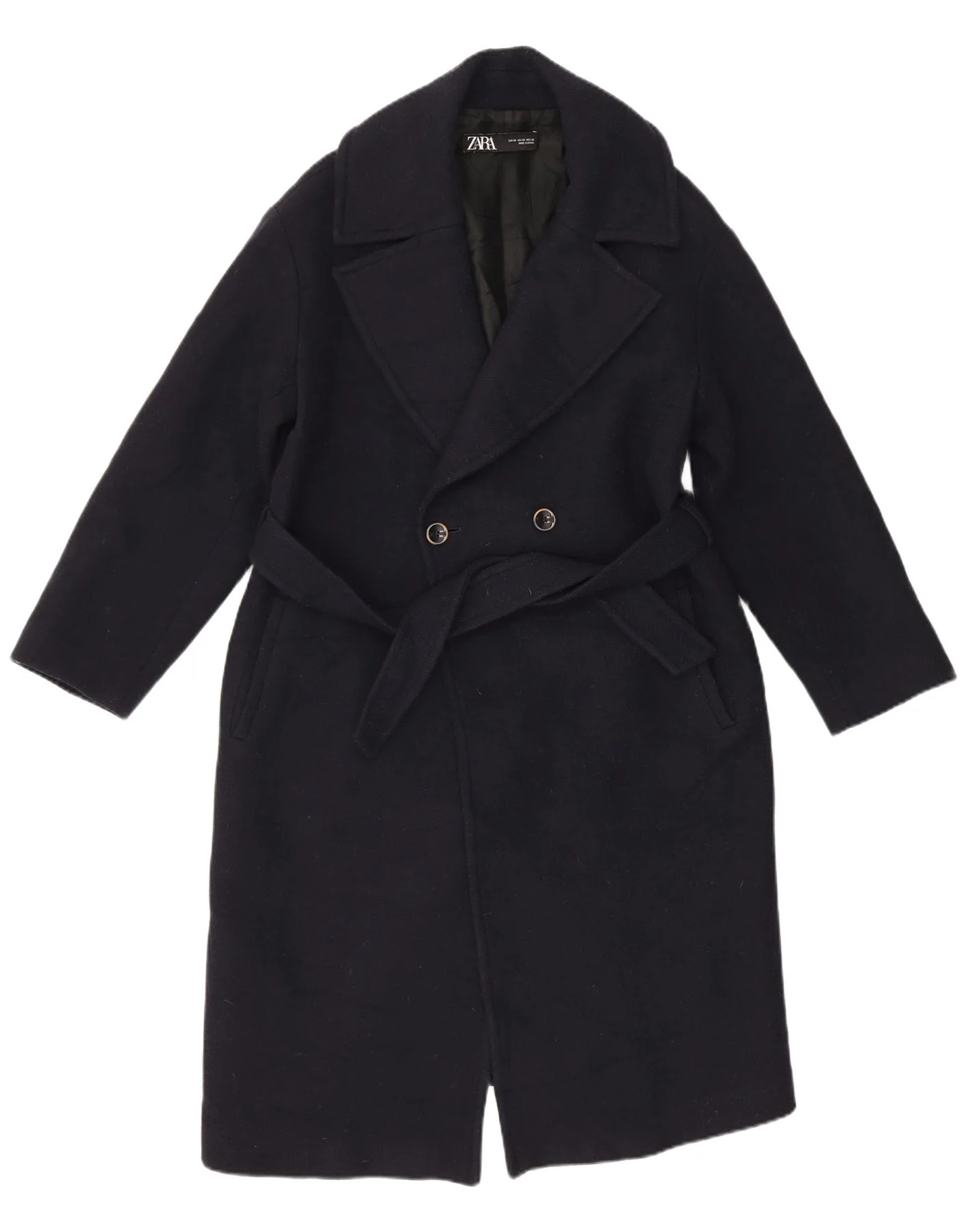 Zara Womens Double Breasted Coat UK 6 XS Navy Blue Wool