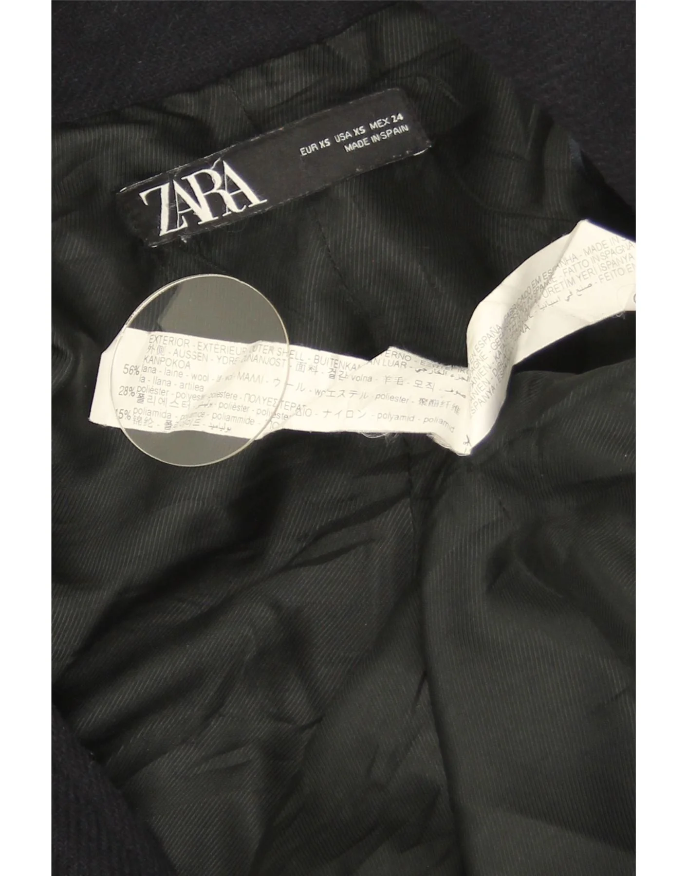 Zara Womens Double Breasted Coat UK 6 XS Navy Blue Wool - Image 3