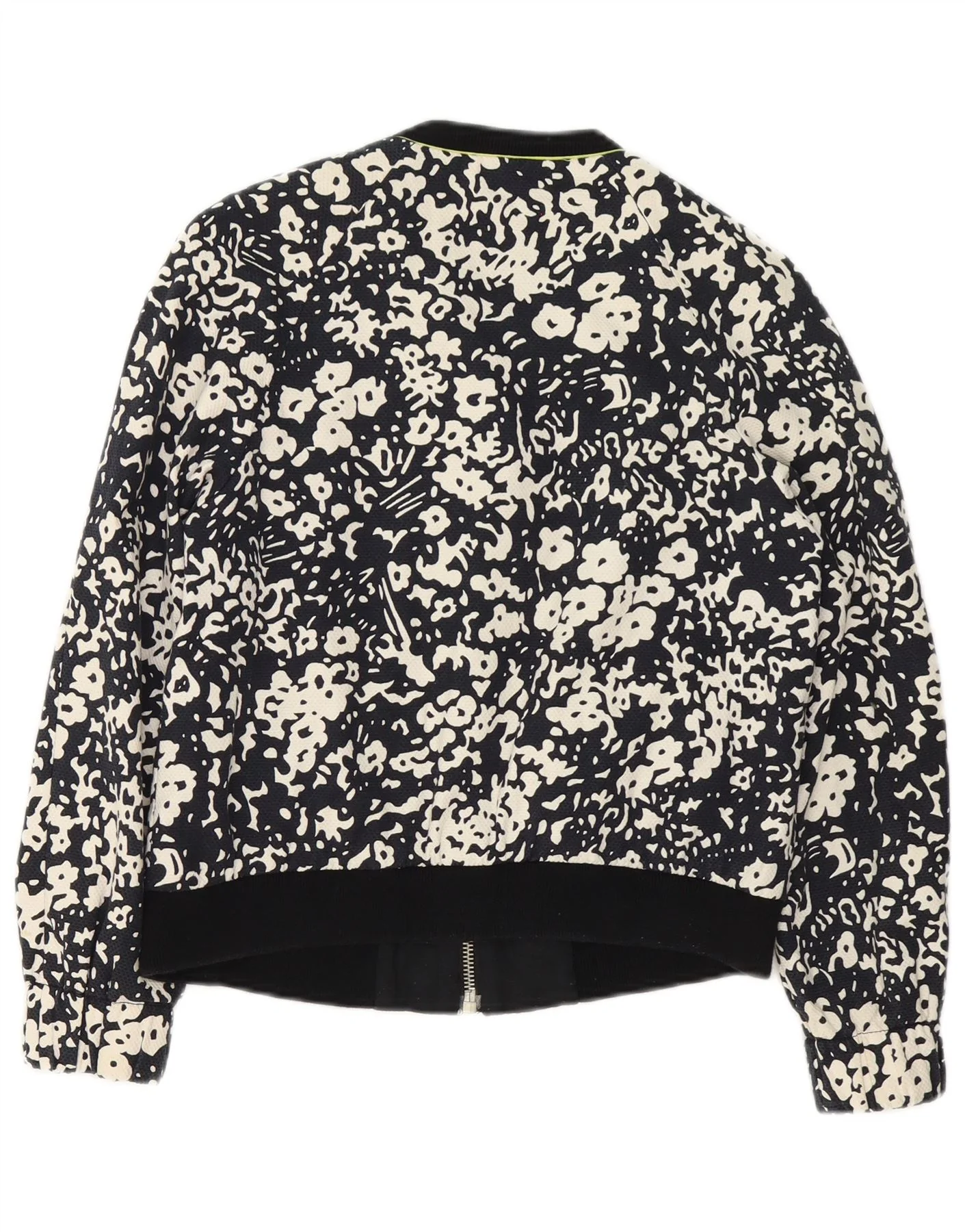 Zara Womens Full Zip Bomber Jacket UK 14 Medium Black Floral Cotton - Image 2