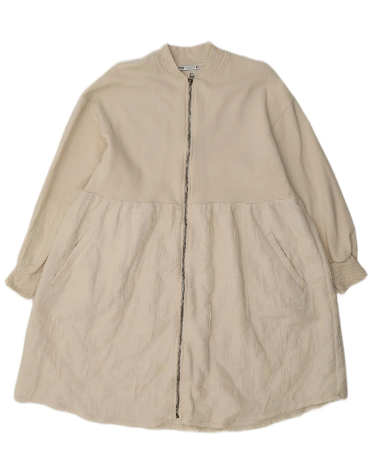 Zara Womens Full Zip Dress UK 14 Medium Off White Cotton