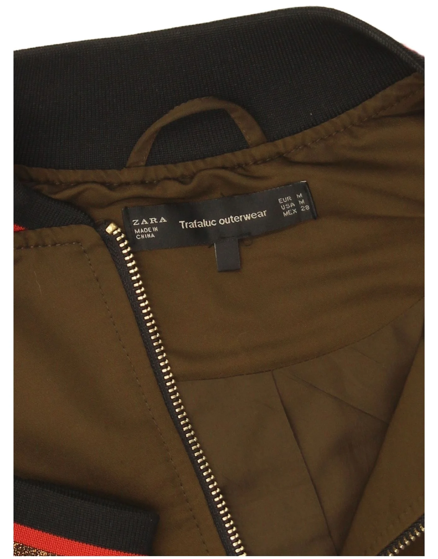 Zara Womens Graphic Bomber Jacket UK 14 Medium Khaki Striped - Image 5