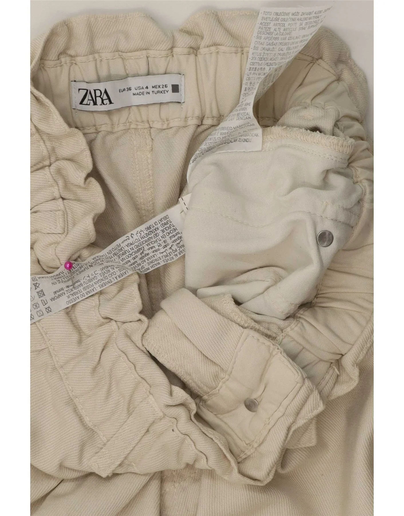 Zara Womens High Rise Tapered Jeans EU 36 XS W26 L25 Beige Cotton - Image 3