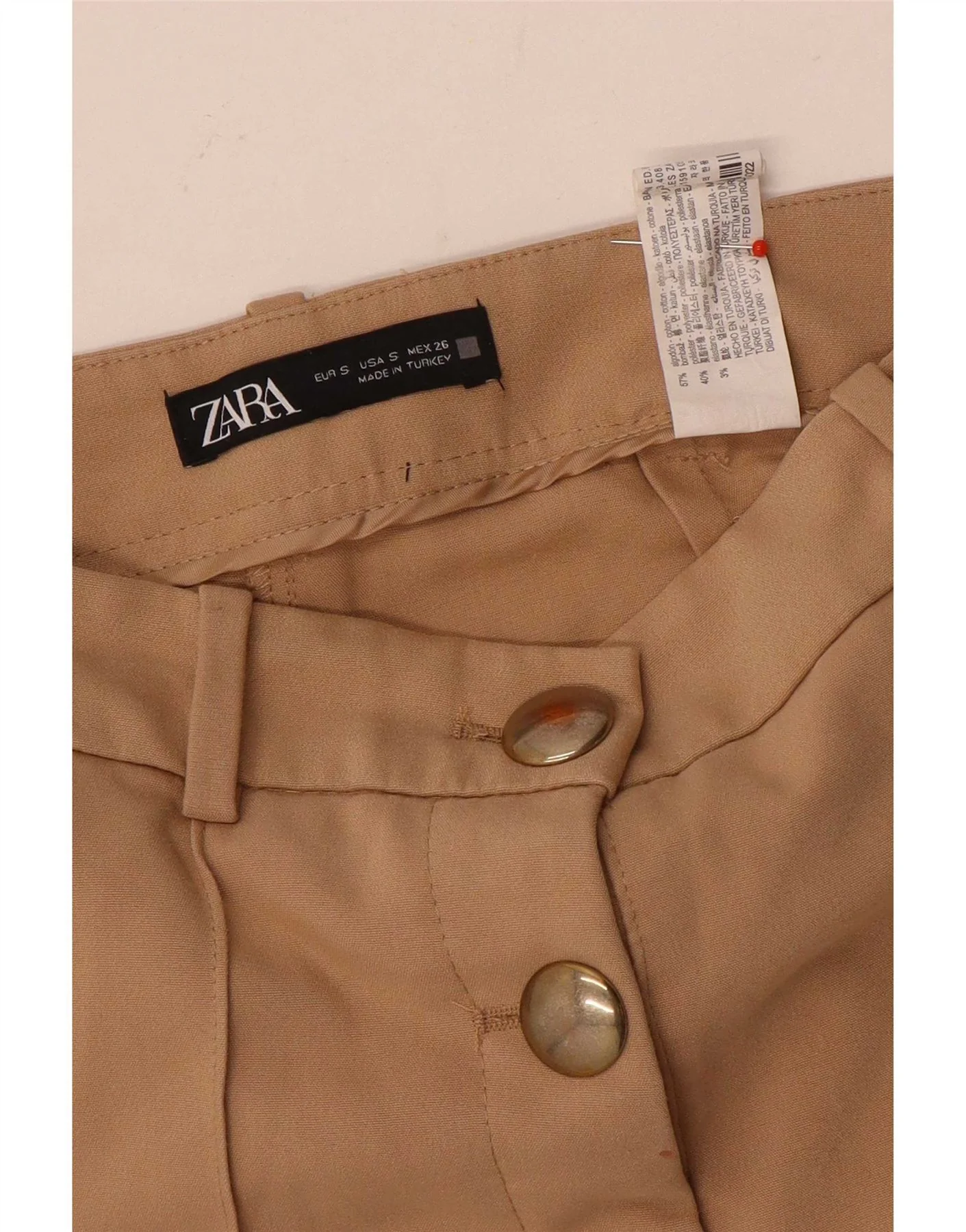 Zara Womens High Waist Chino Shorts Small W26 Beige Cotton - Image 3