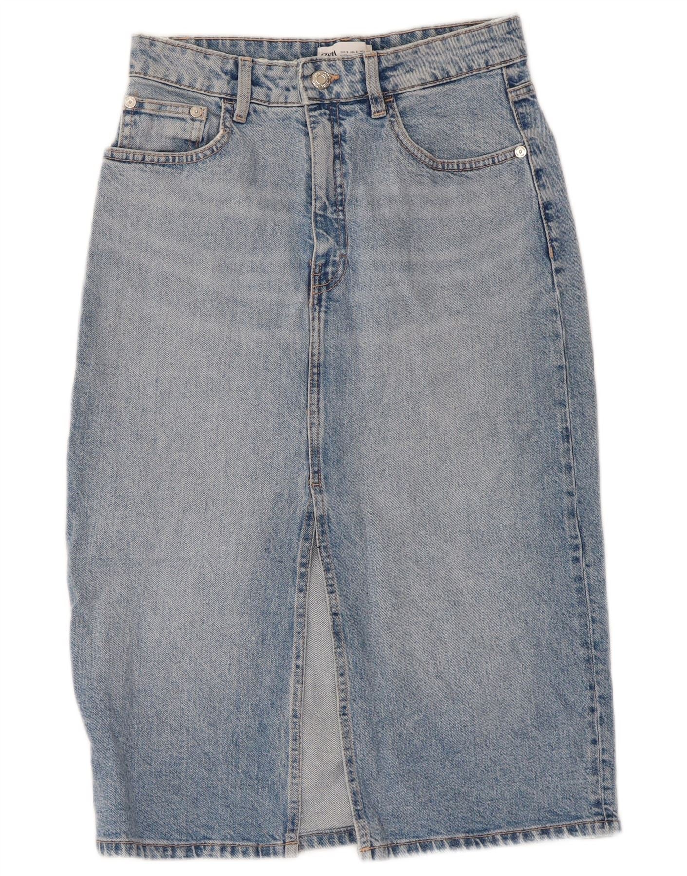 Zara Womens High Waist Denim Skirt Small W26 Blue