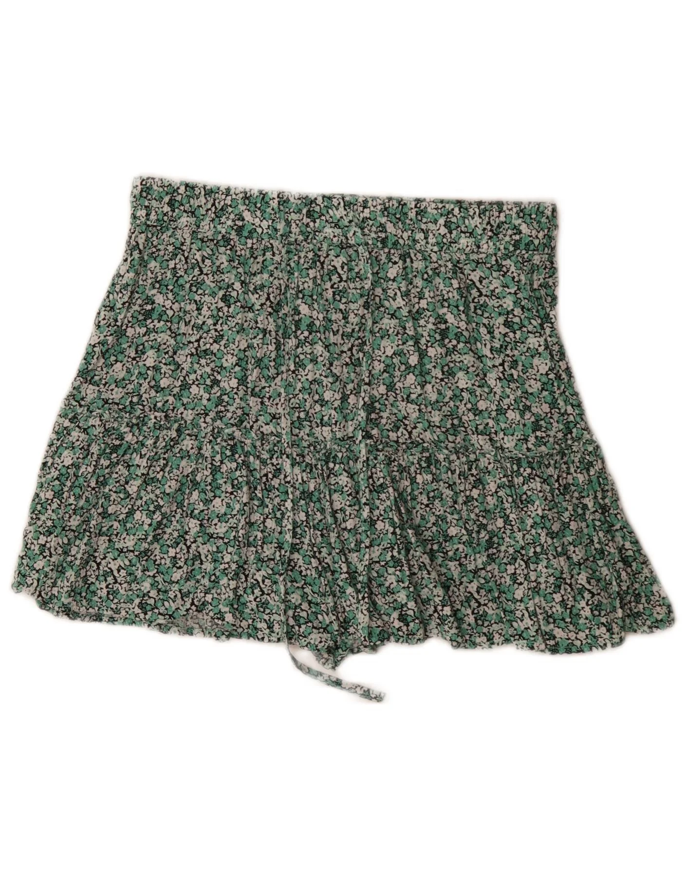 Zara Womens High Waist Hot Pants Medium W28 Green Floral Viscose