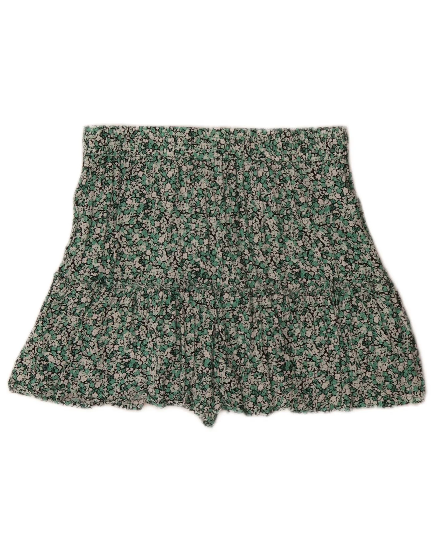 Zara Womens High Waist Hot Pants Medium W28 Green Floral Viscose - Image 2