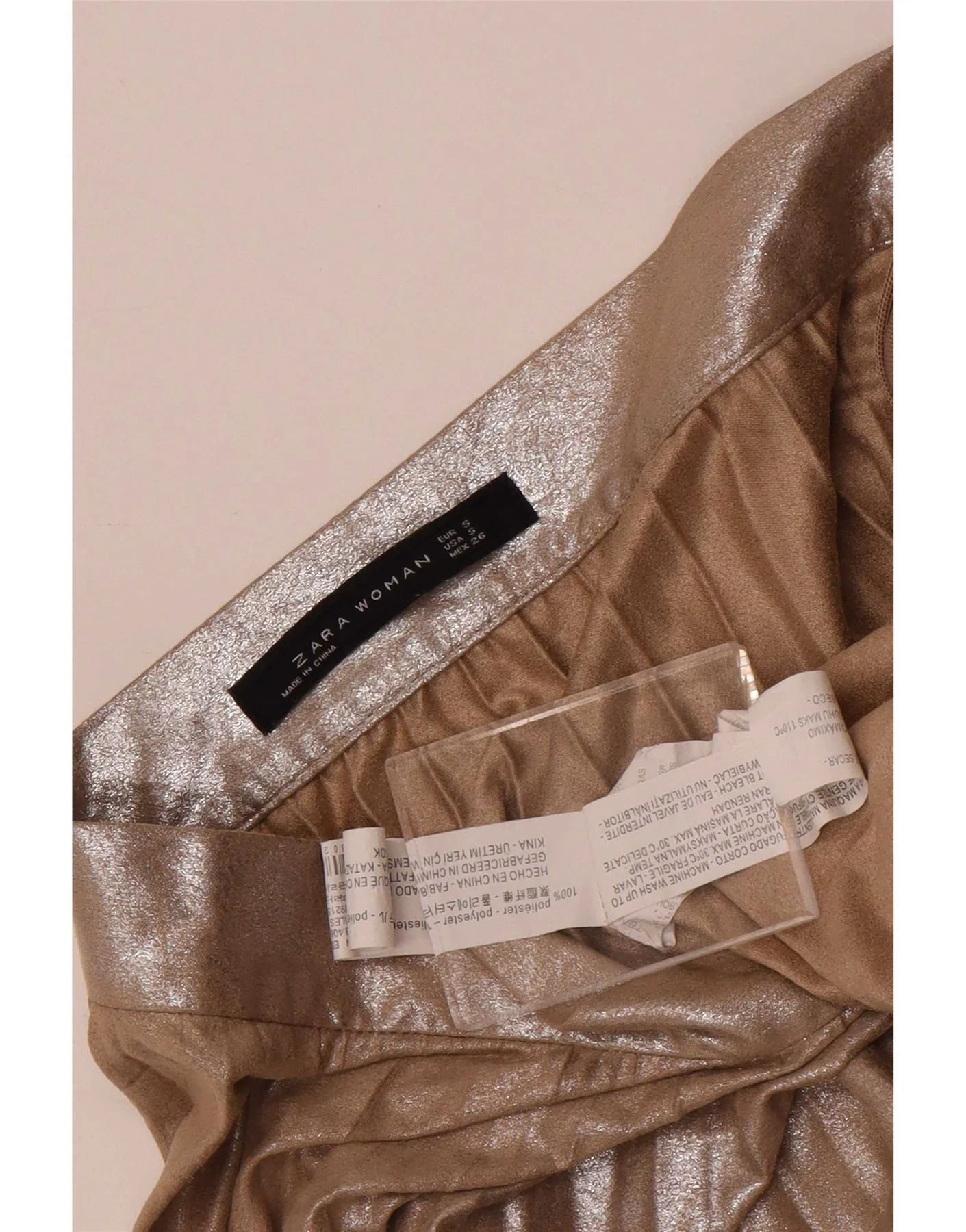 Zara Womens High Waist Pleated Skirt Small W26 Brown Polyester - Image 3