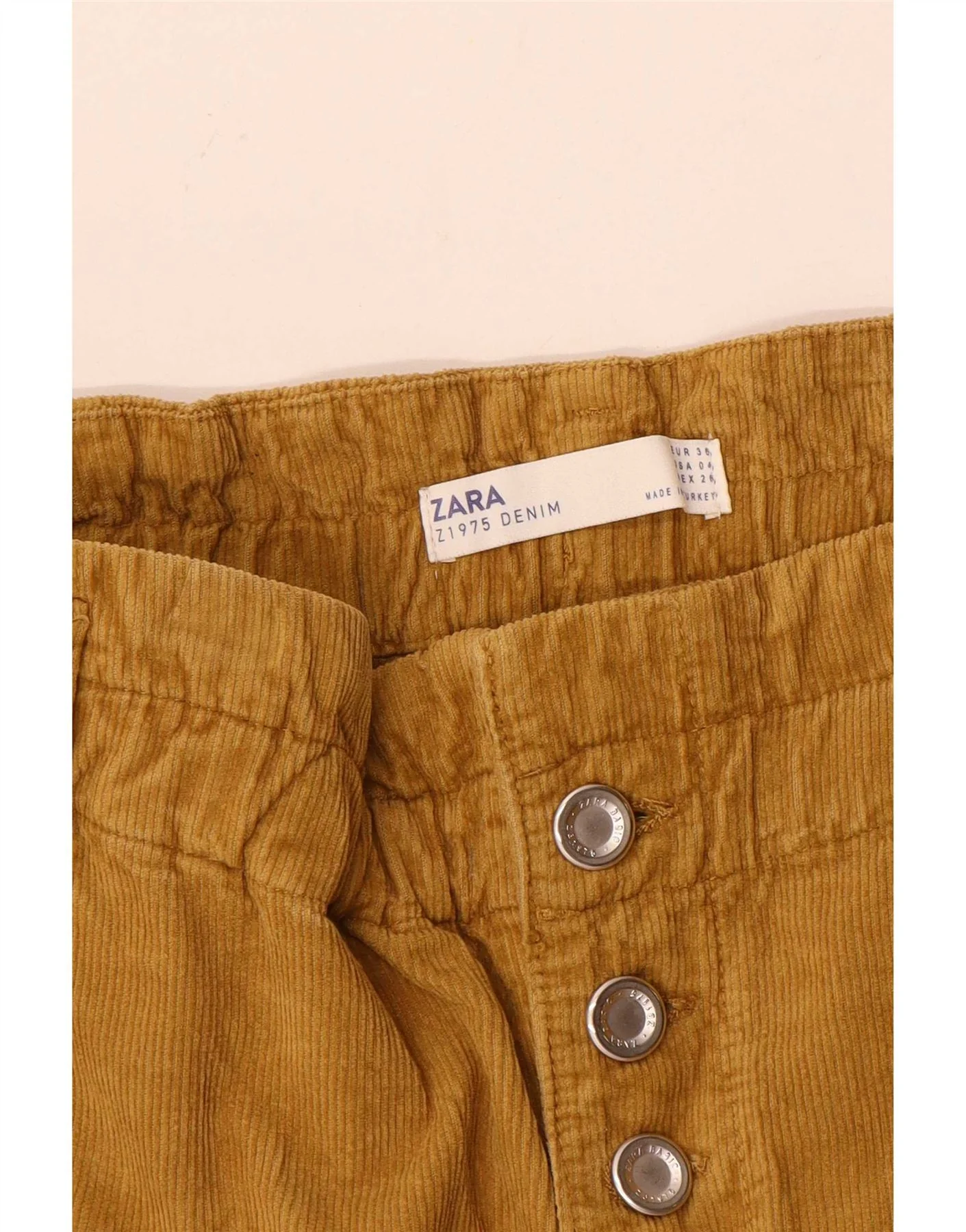 Zara Womens High Waist Straight Corduroy Trousers EU 36 XS W26 L25 Beige - Image 3