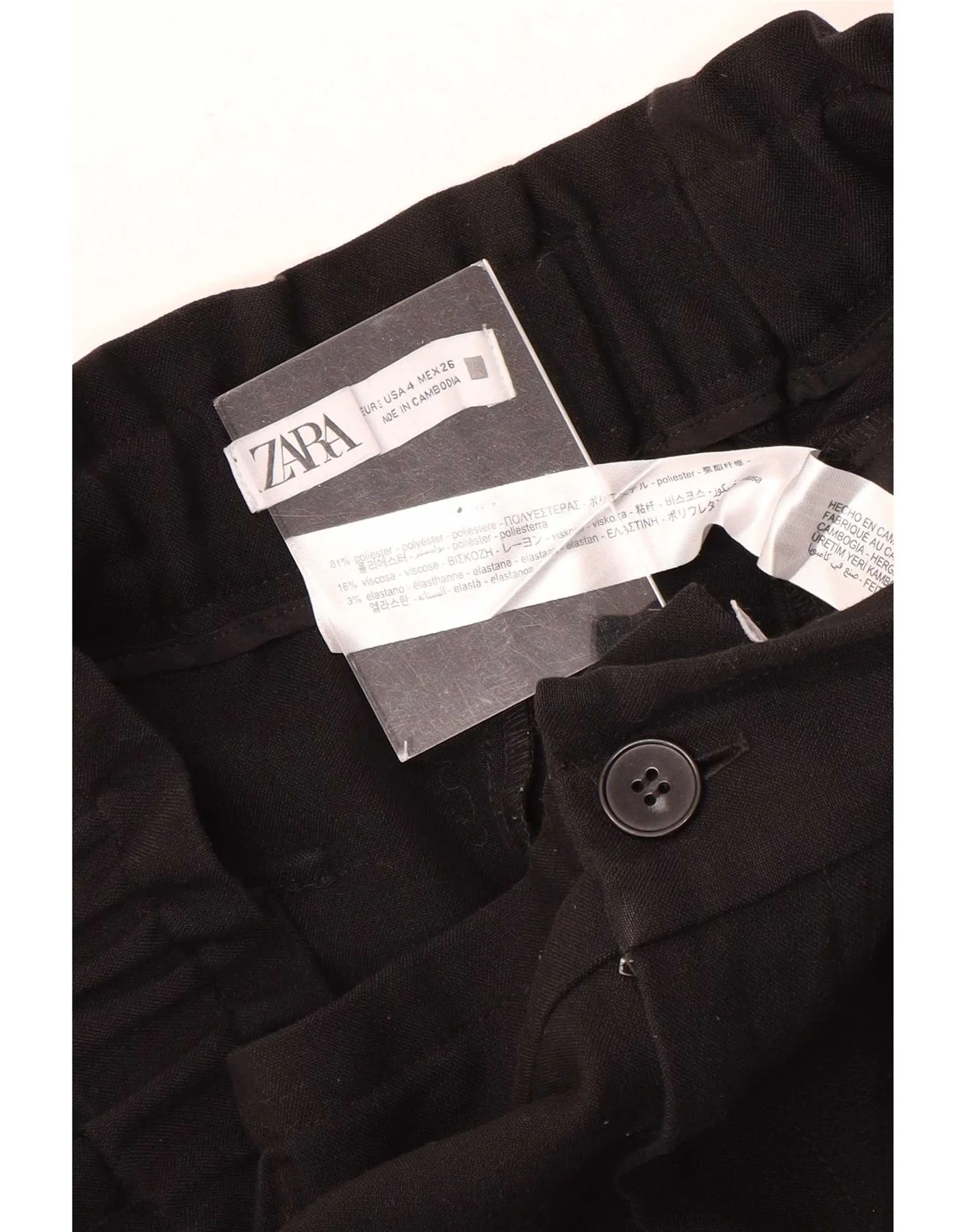 Zara Womens High Waist Tapered Cargo Trousers Small W26 L26 Black Polyester - Image 3