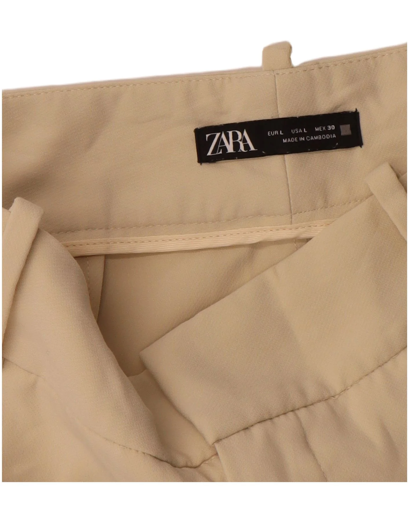 Zara Womens High Waist Tapered Chino Trousers Large W30 L30 Beige - Image 3