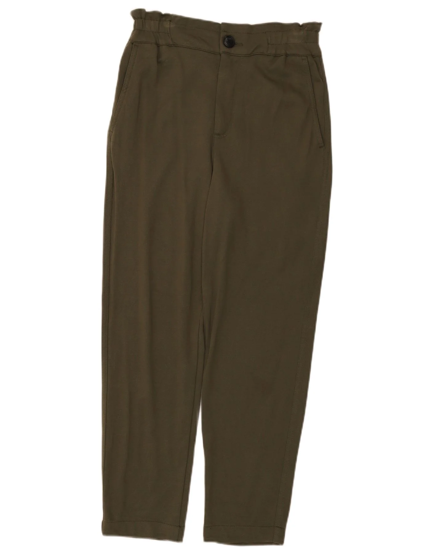 Zara Womens High Waist Tapered Chino Trousers XS W24 L25 Khaki Viscose