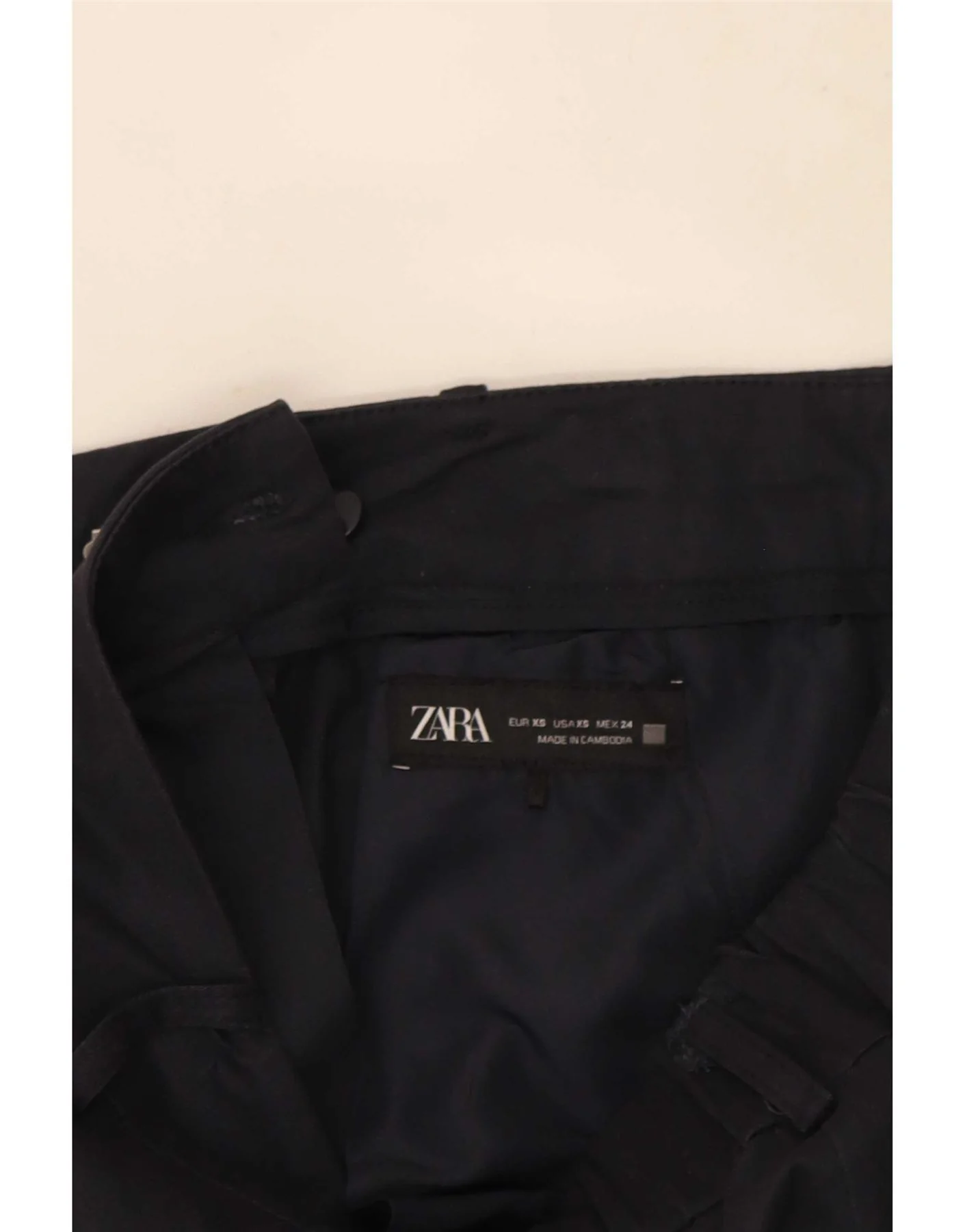 Zara Womens High Waist Tapered Chino Trousers XS W24 L26 Navy Blue Cotton - Image 3