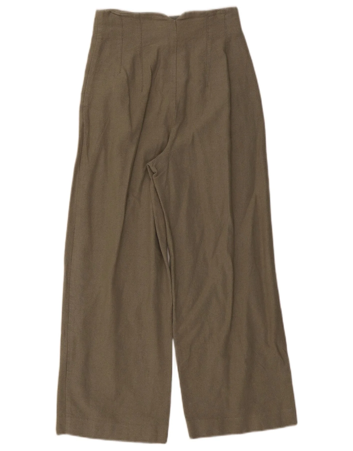Zara Womens High Waist Wide Leg Cropped Trousers XS W24 L25 Khaki Cotton - Image 2