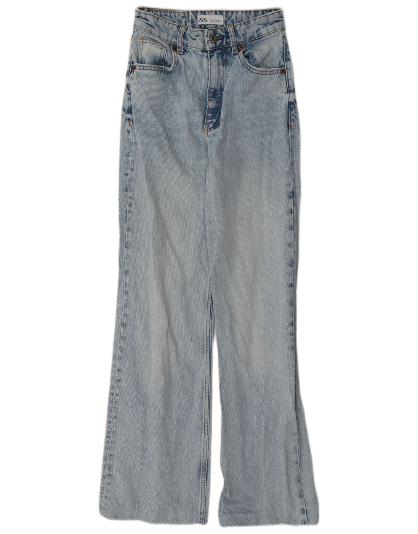 Zara Womens High Waist Wide Leg Jeans EU 32 2XS W22 L30 Blue Cotton