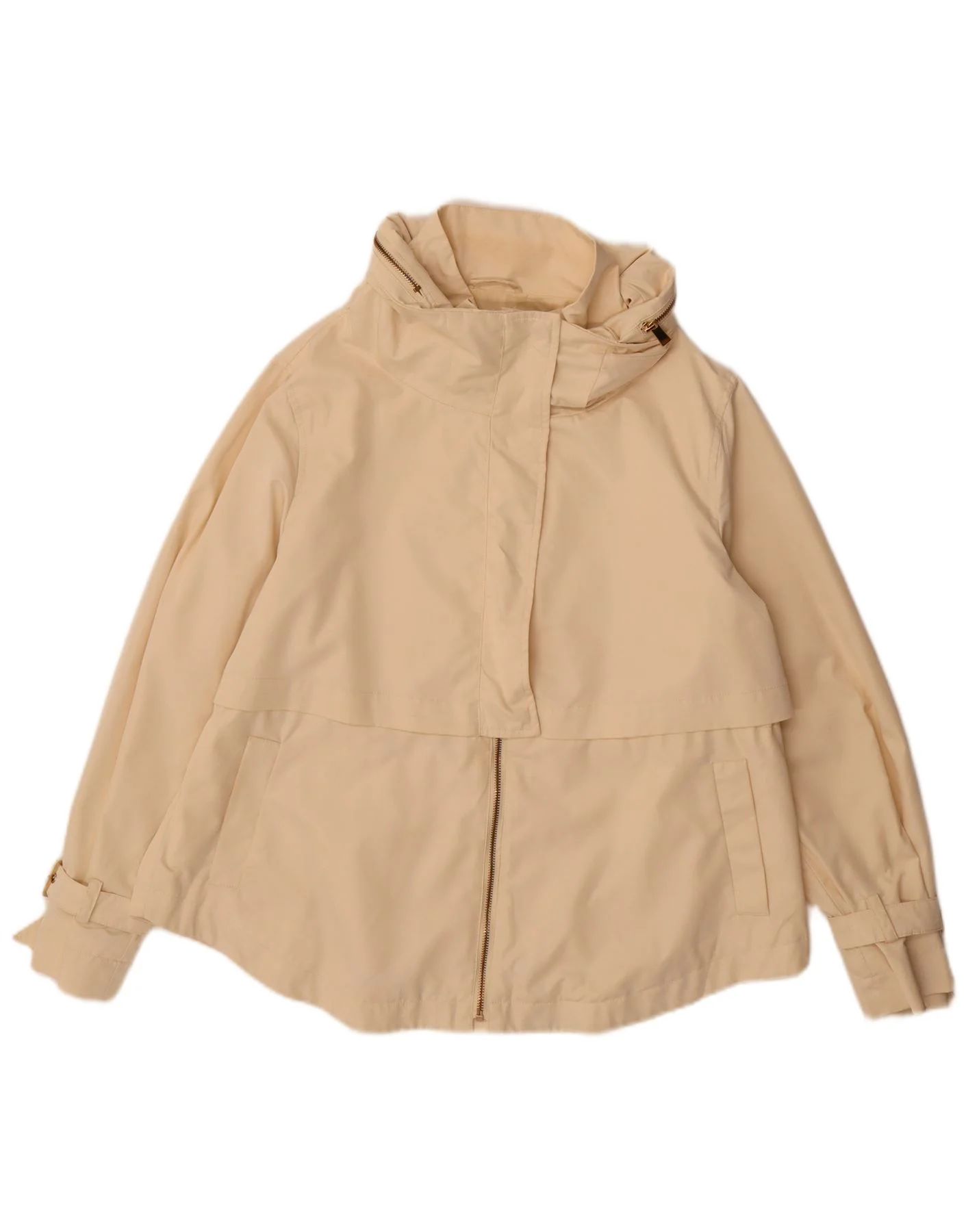 Zara Womens Hooded Bomber Jacket UK 14 Large Beige Polyester