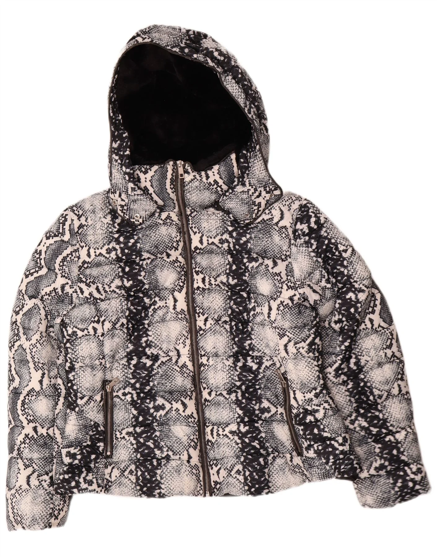 Zara Womens Hooded Padded Jacket UK 20 2XL White Animal Print Polyester