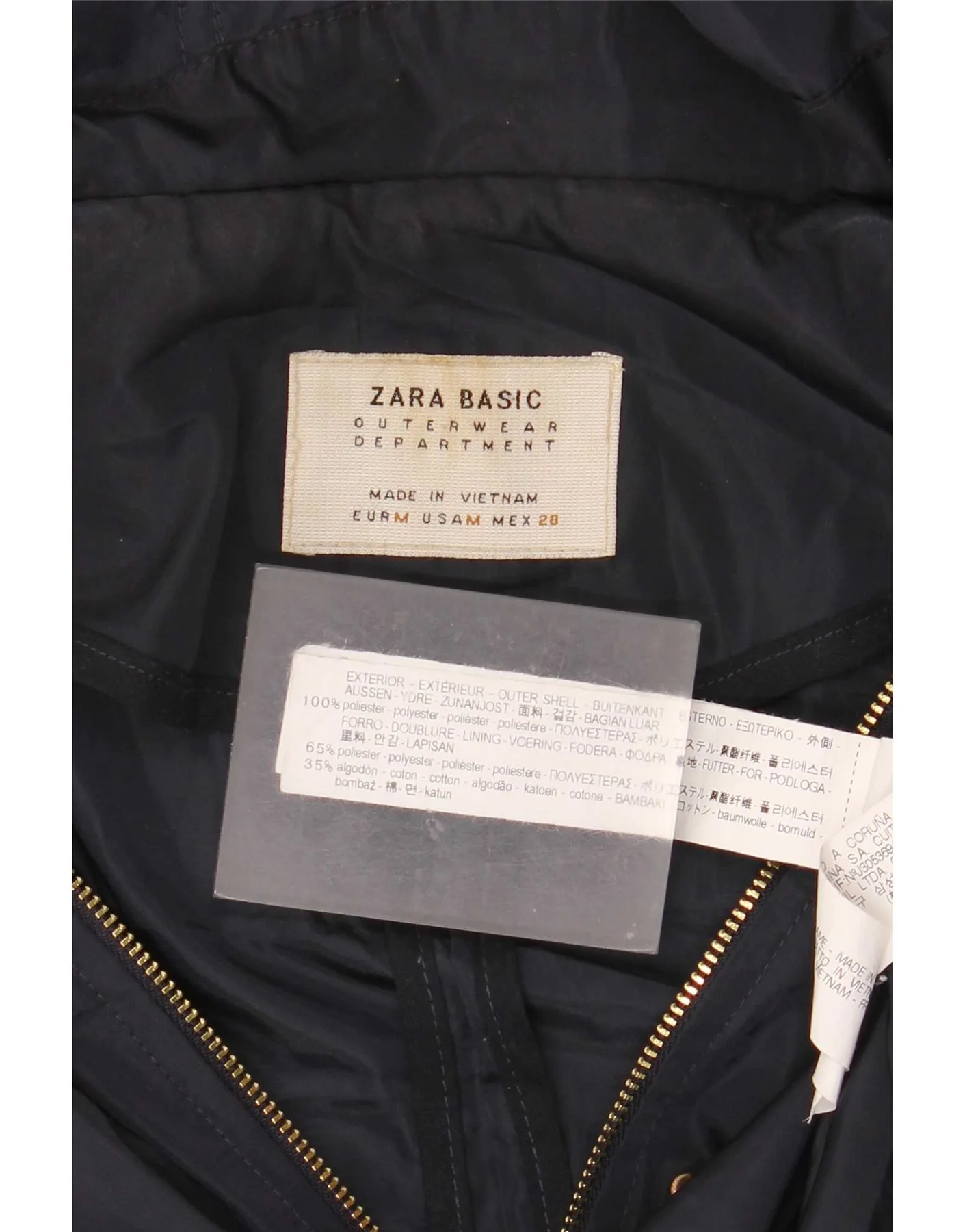 Zara Womens Hooded Rain Jacket UK 14 Medium Navy Blue Polyester - Image 3