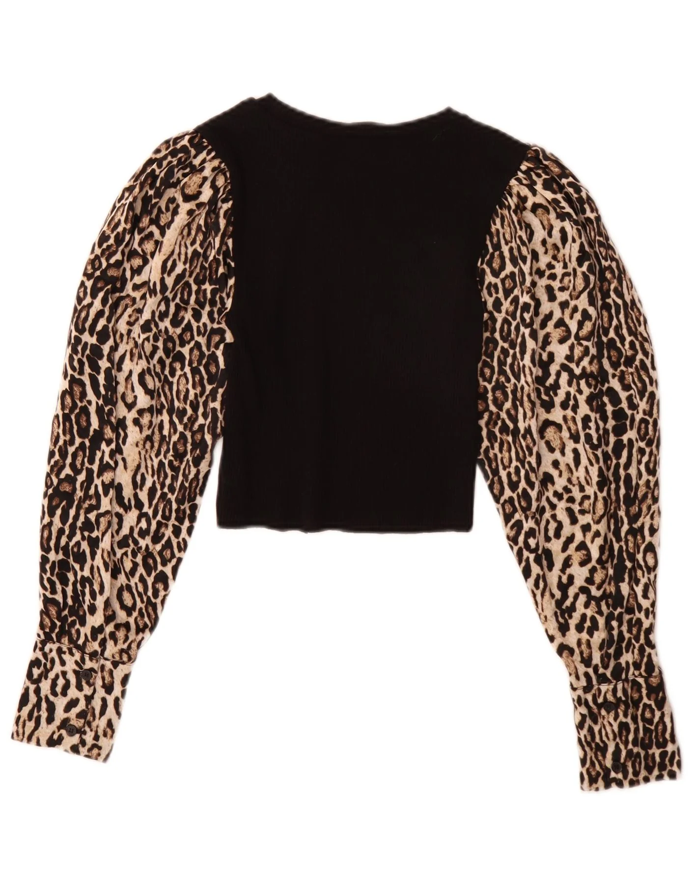 Zara Womens Long Sleeve Crop Top UK 8 Small Black Animal Print Polyester - Image 2