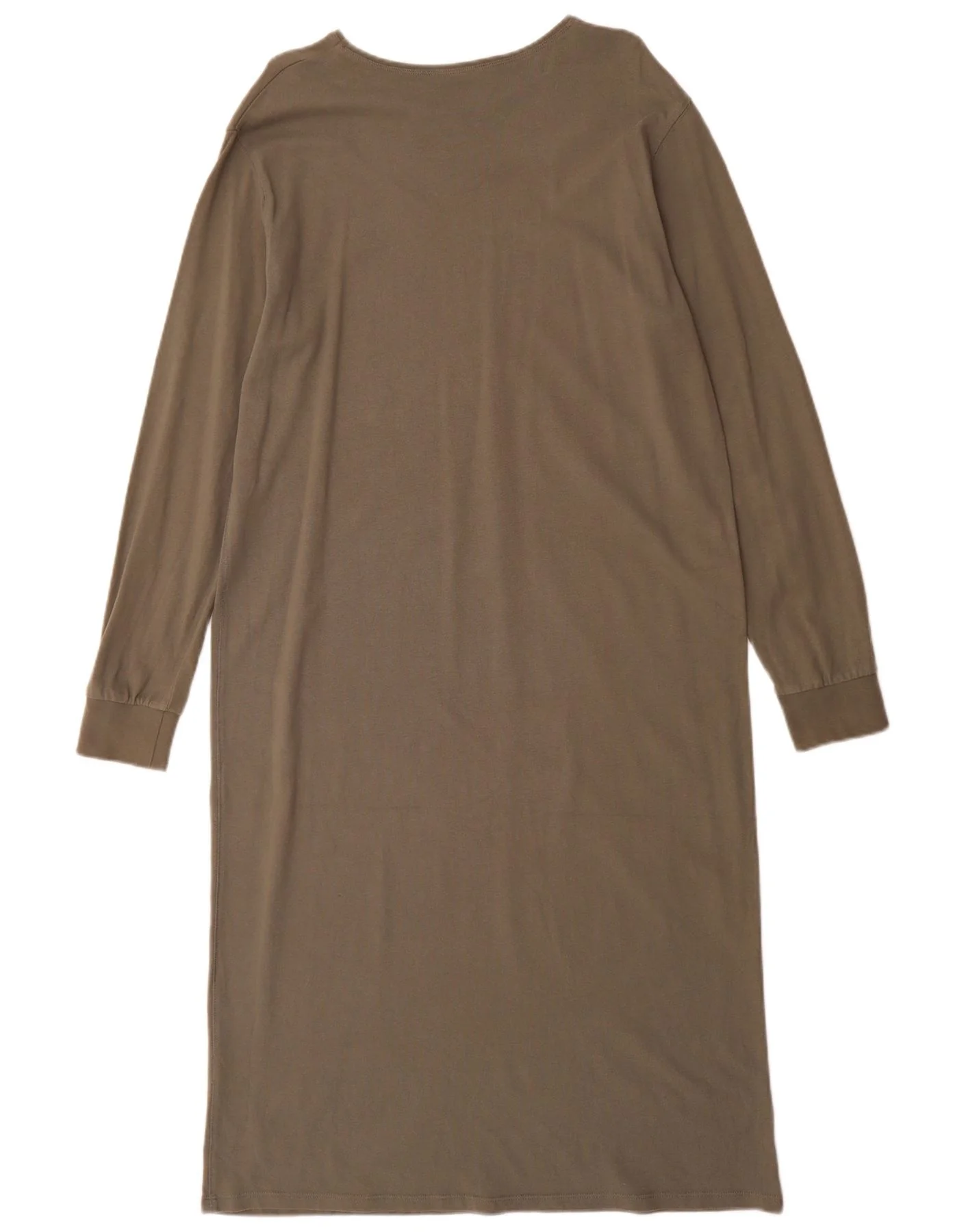 Zara Womens Long Sleeve Maxi Dress UK 16 Large Khaki Cotton - Image 2