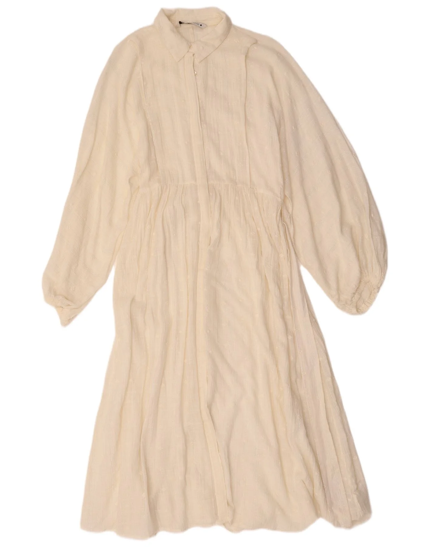 Zara Womens Long Sleeve Maxi Tiered Dress UK 14 Medium Off White Striped