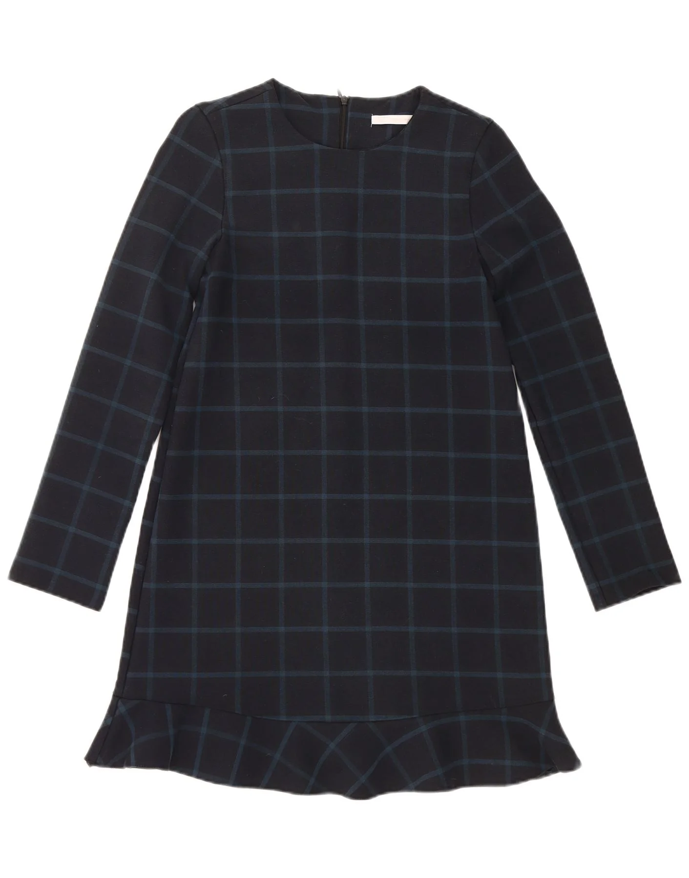 Zara Womens Long Sleeve Shift Dress UK 10 Small Navy Blue Check
