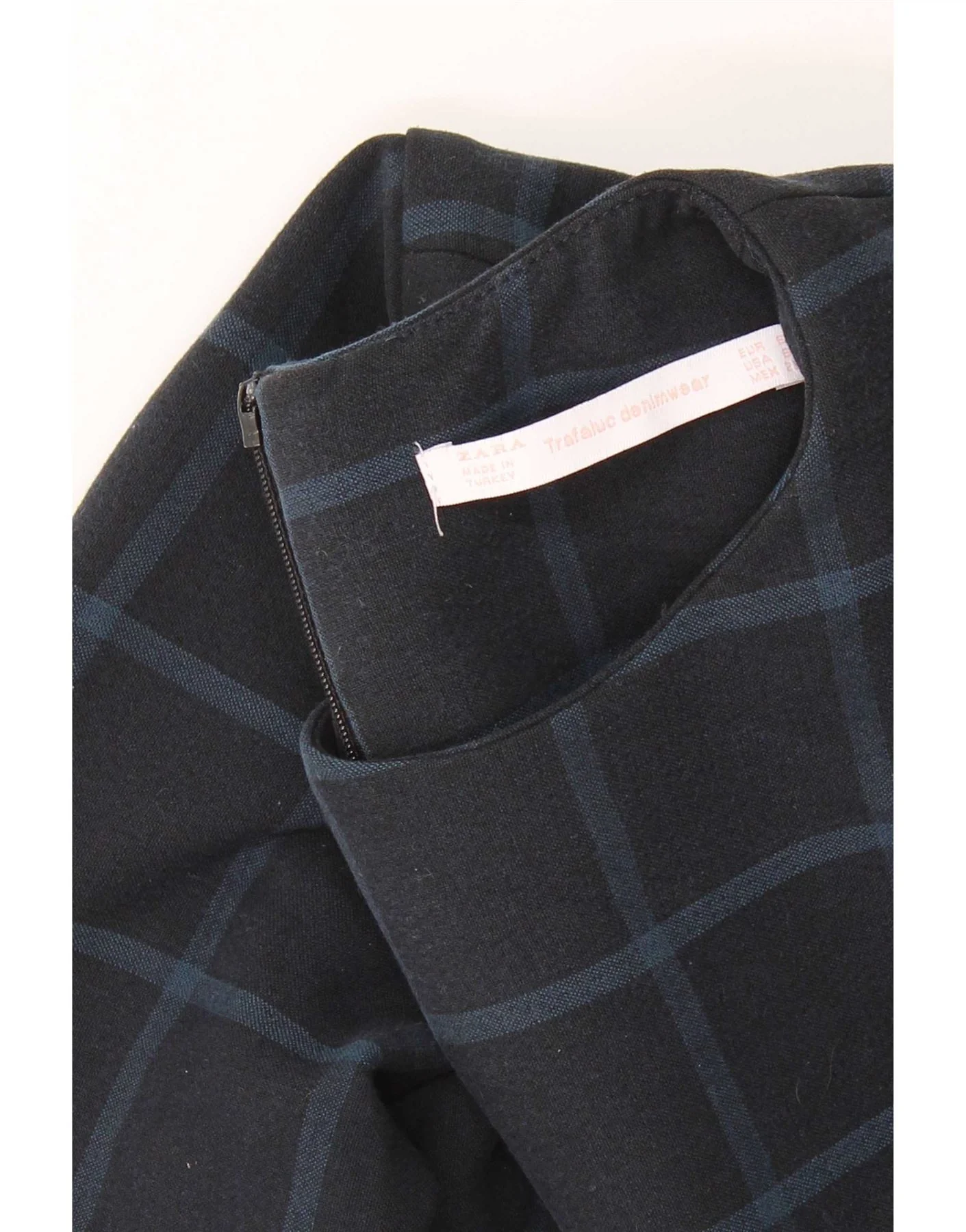 Zara Womens Long Sleeve Shift Dress UK 10 Small Navy Blue Check - Image 3