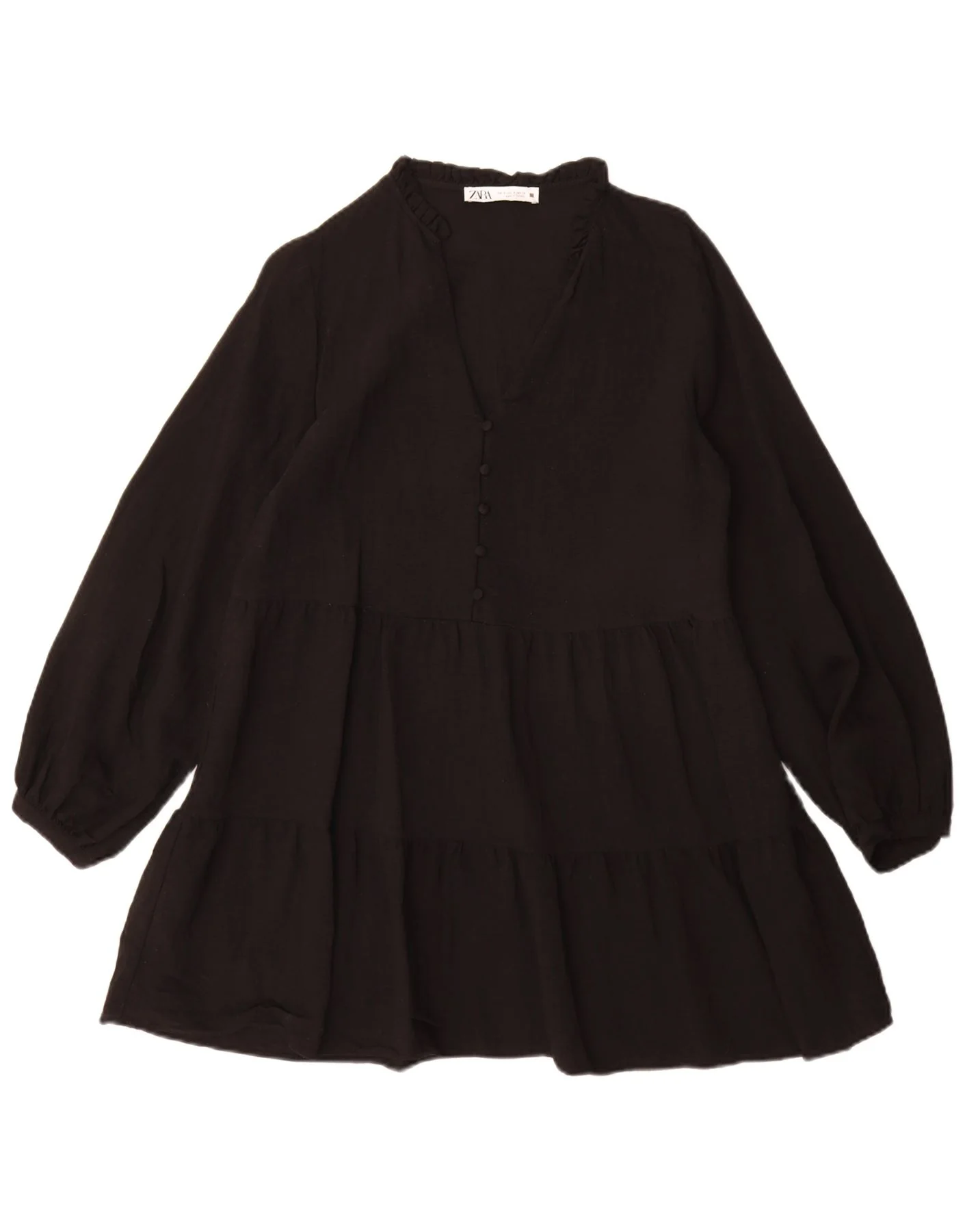 Zara Womens Long Sleeve Tiered Dress UK 10 Small Black Viscose