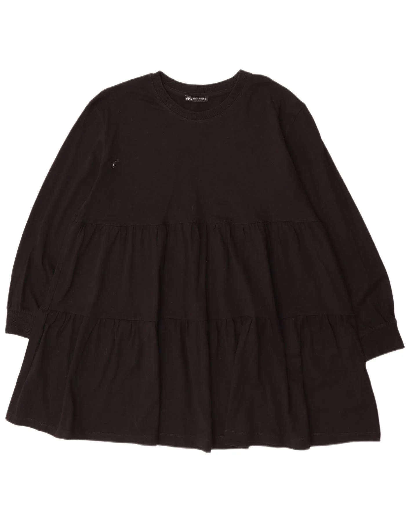 Zara Womens Long Sleeve Tiered Dress UK 14 Medium Black