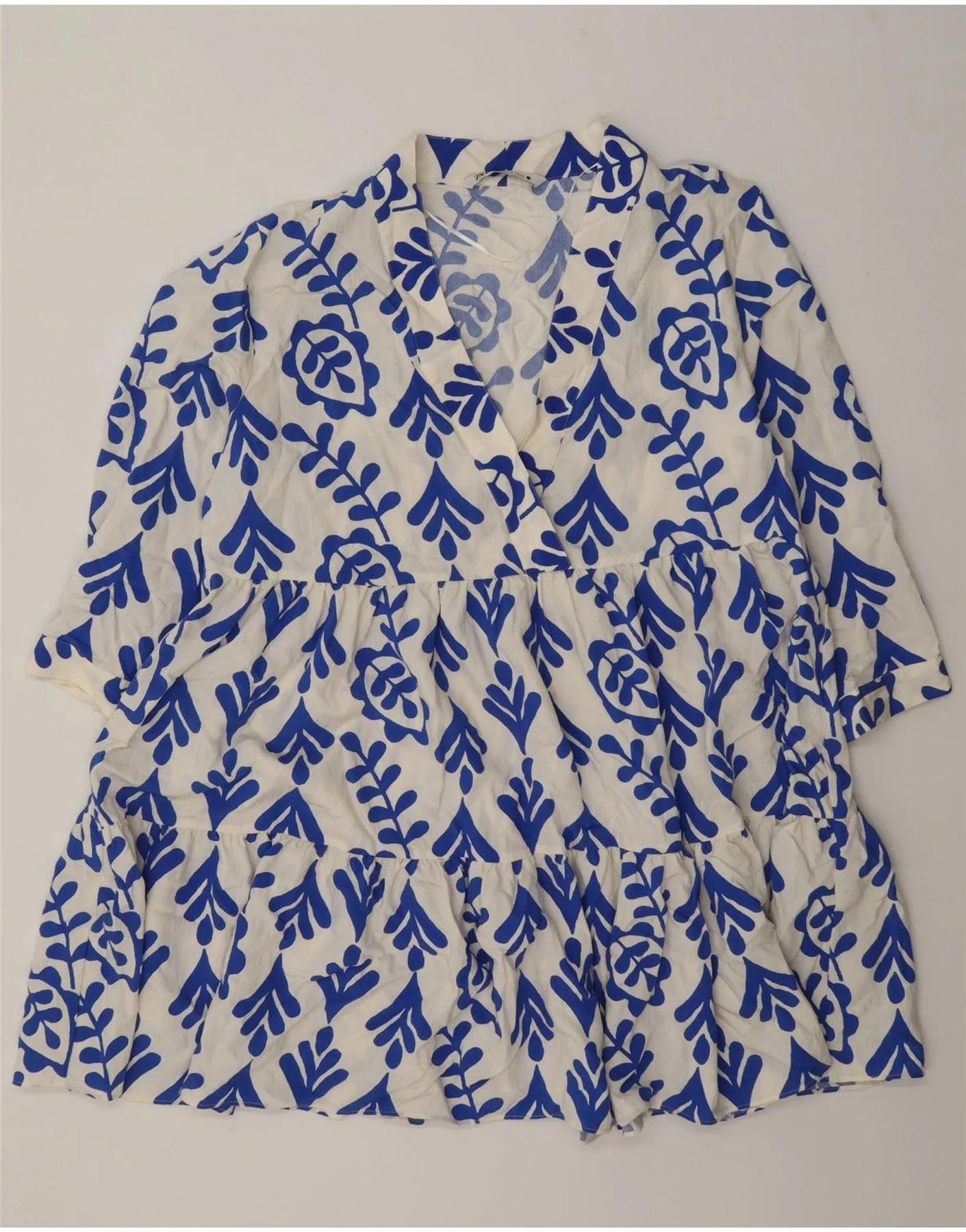 Zara Womens Long Sleeve Tiered Dress UK 18 XL White Floral Viscose