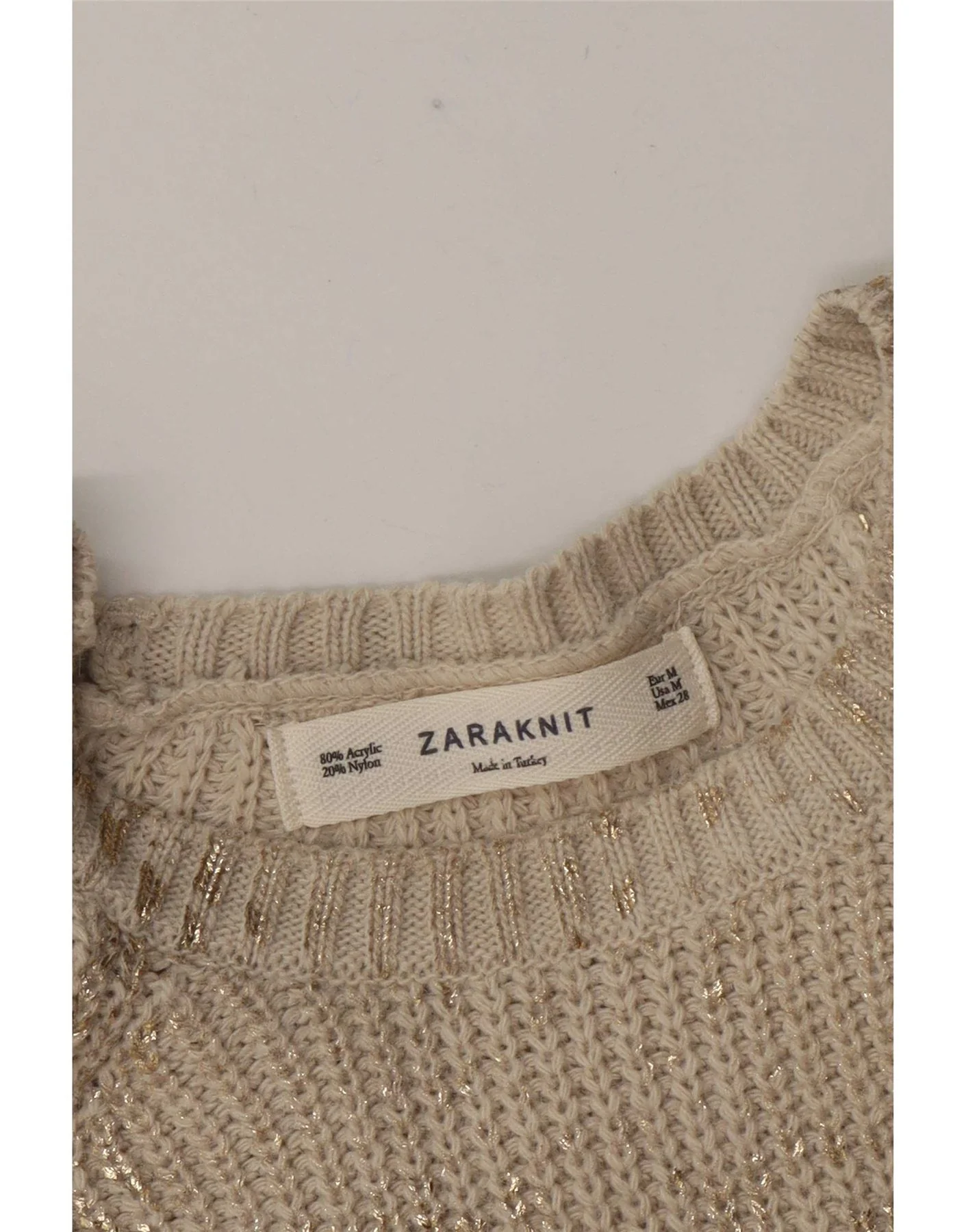 Zara Womens Loose Fit Boat Neck Jumper Sweater UK 14 Medium Beige Acrylic - Image 3