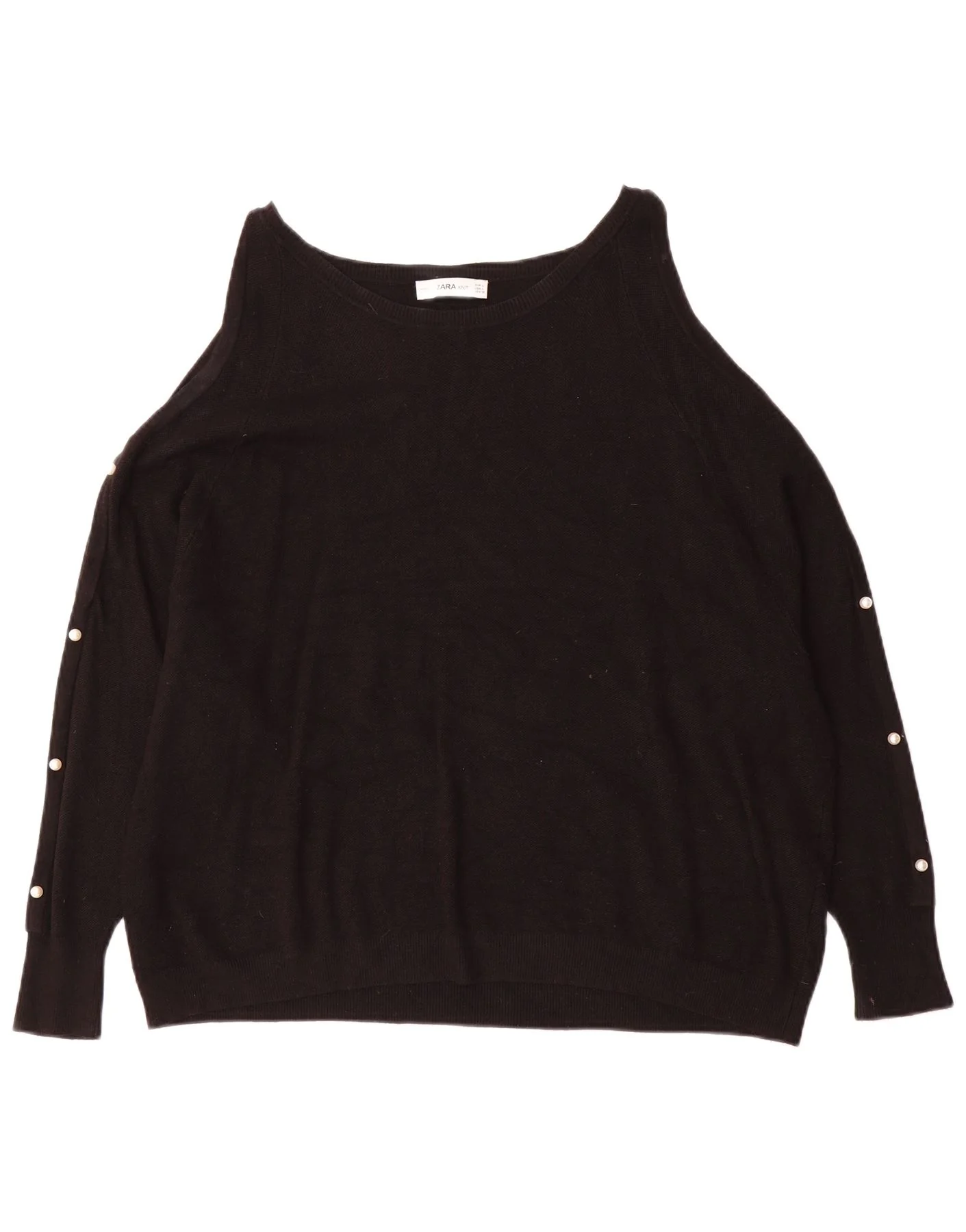 Zara Womens Off Shoulder Boat Neck Jumper Sweater UK 16 Large Black
