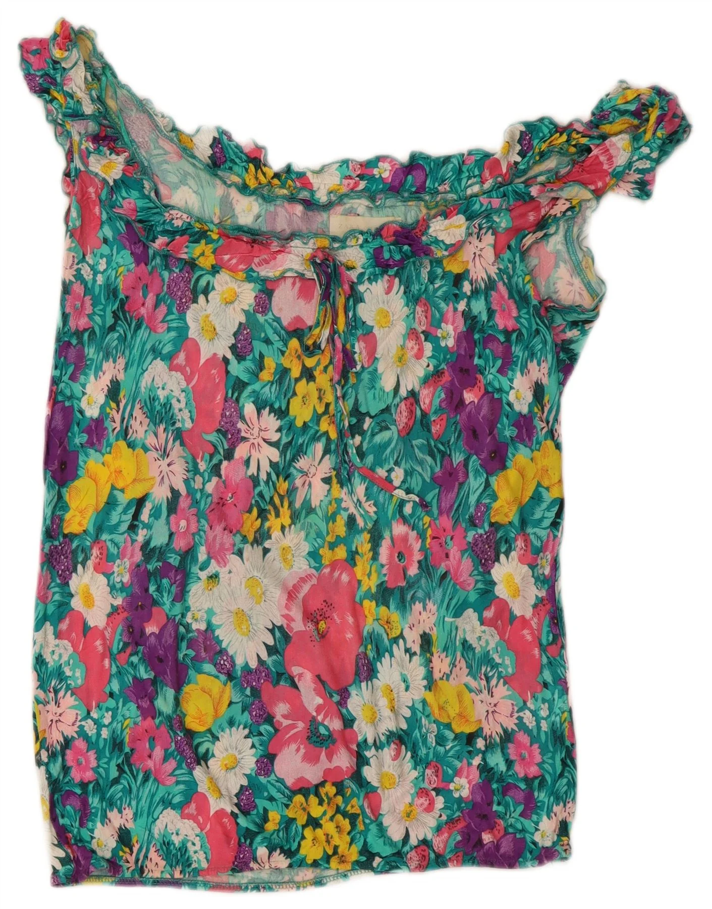 Zara Womens Off Shoulder Top UK 10 Small Multicoloured Floral Viscose
