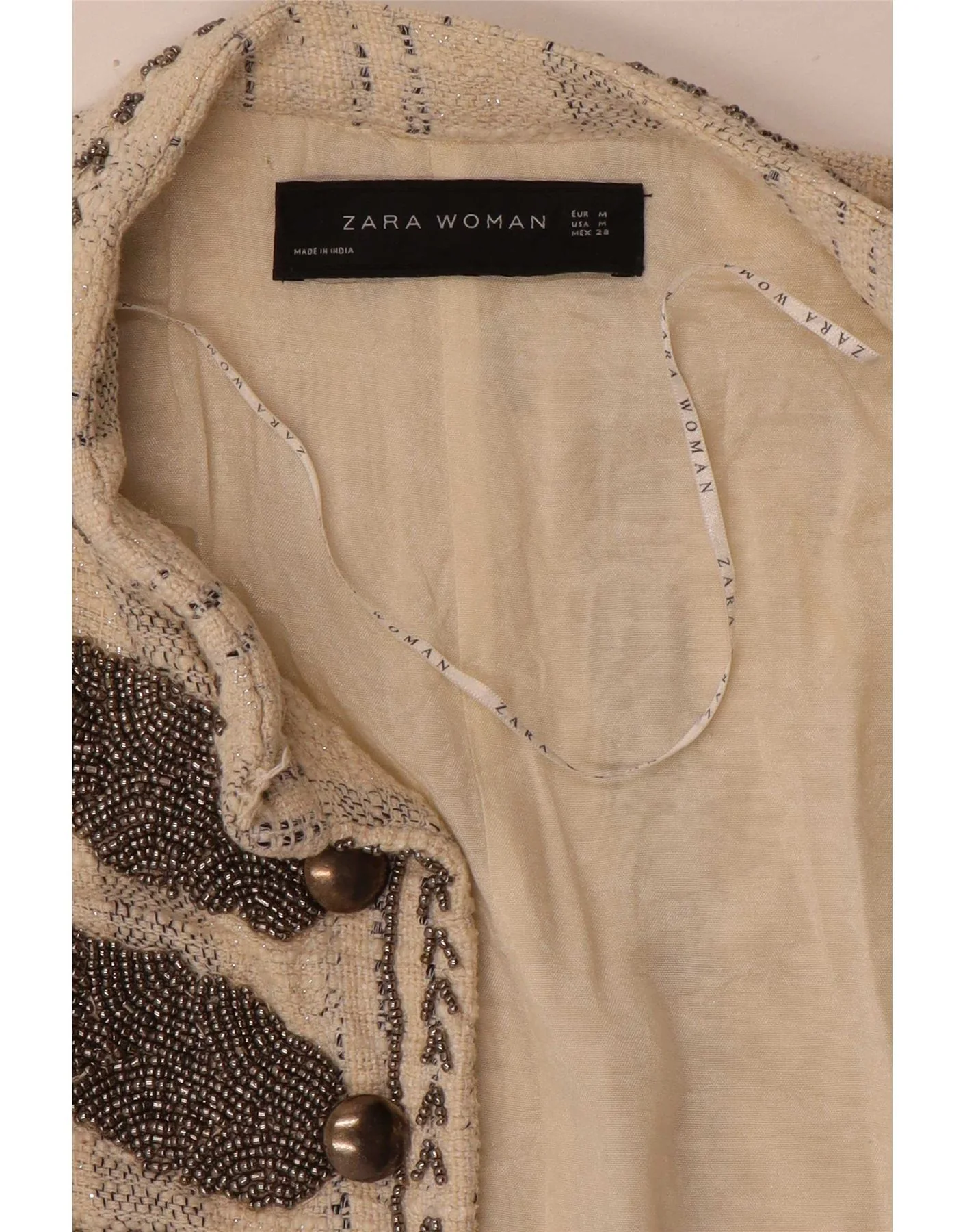 Zara Womens Open Gilet UK 12 Medium Beige - Image 3