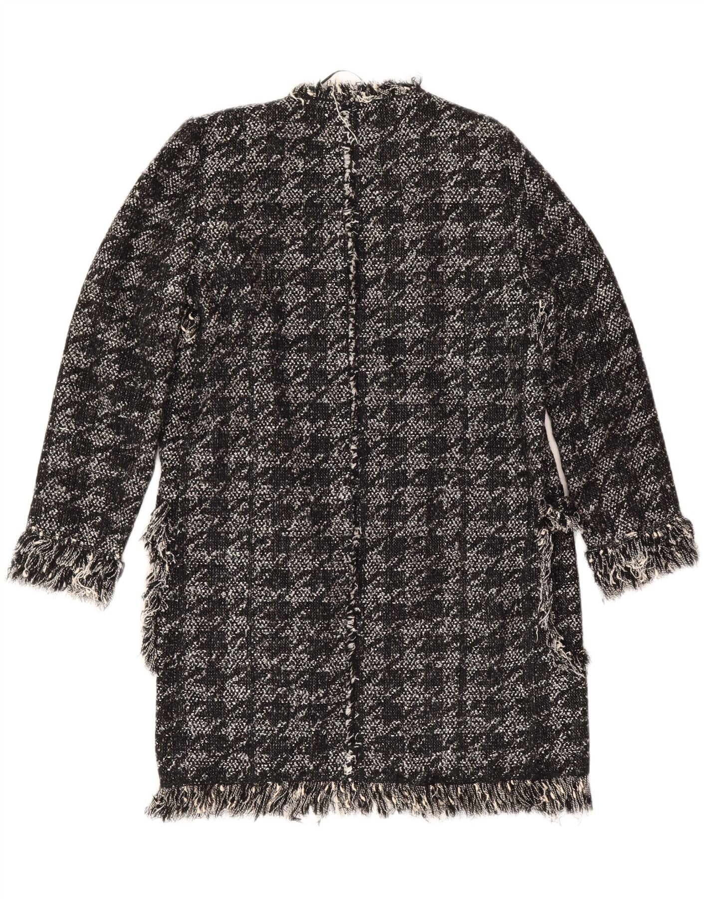Zara Womens Open Overcoat UK 10 Small Black Houndstooth Cotton - Image 2