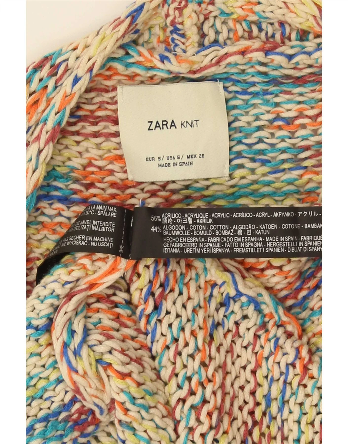 Zara Womens Oversized 3/4 Sleeve Cardigan Sweater UK 10 Small Multicoloured - Image 3