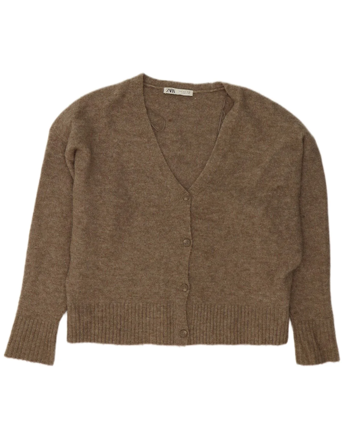 Zara Womens Oversized Cardigan Sweater UK 10 Small Brown Acrylic