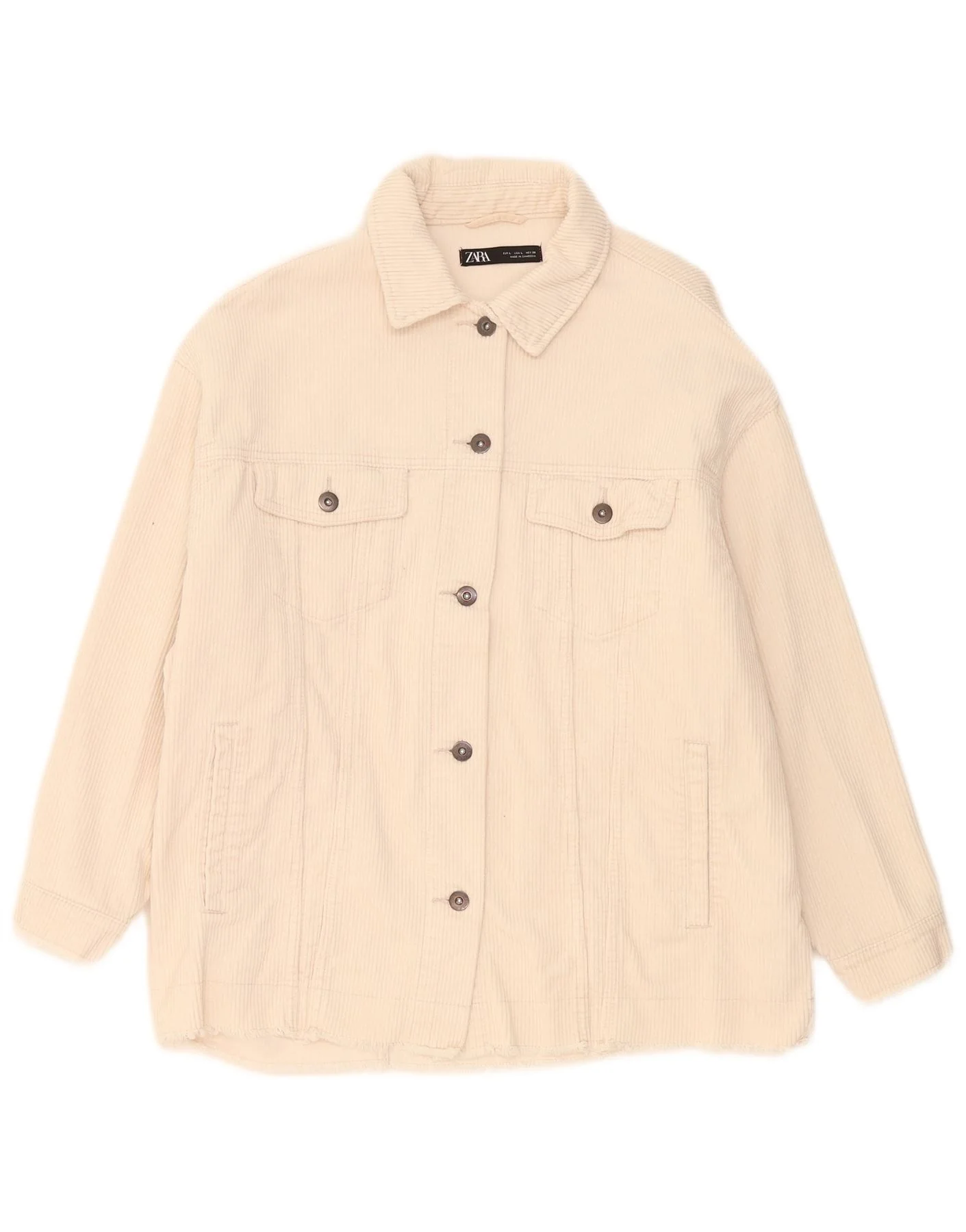 Zara Womens Oversized Corduroy Jacket UK 16 Large Beige Cotton