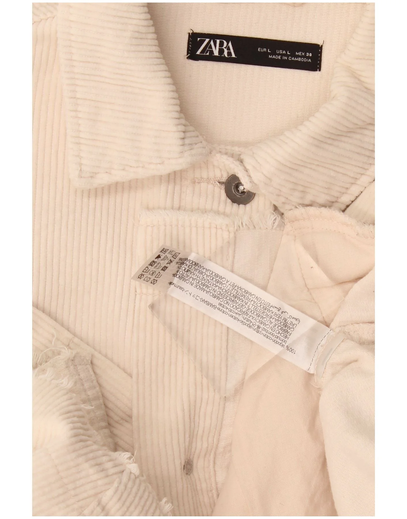 Zara Womens Oversized Corduroy Jacket UK 16 Large Beige Cotton - Image 3